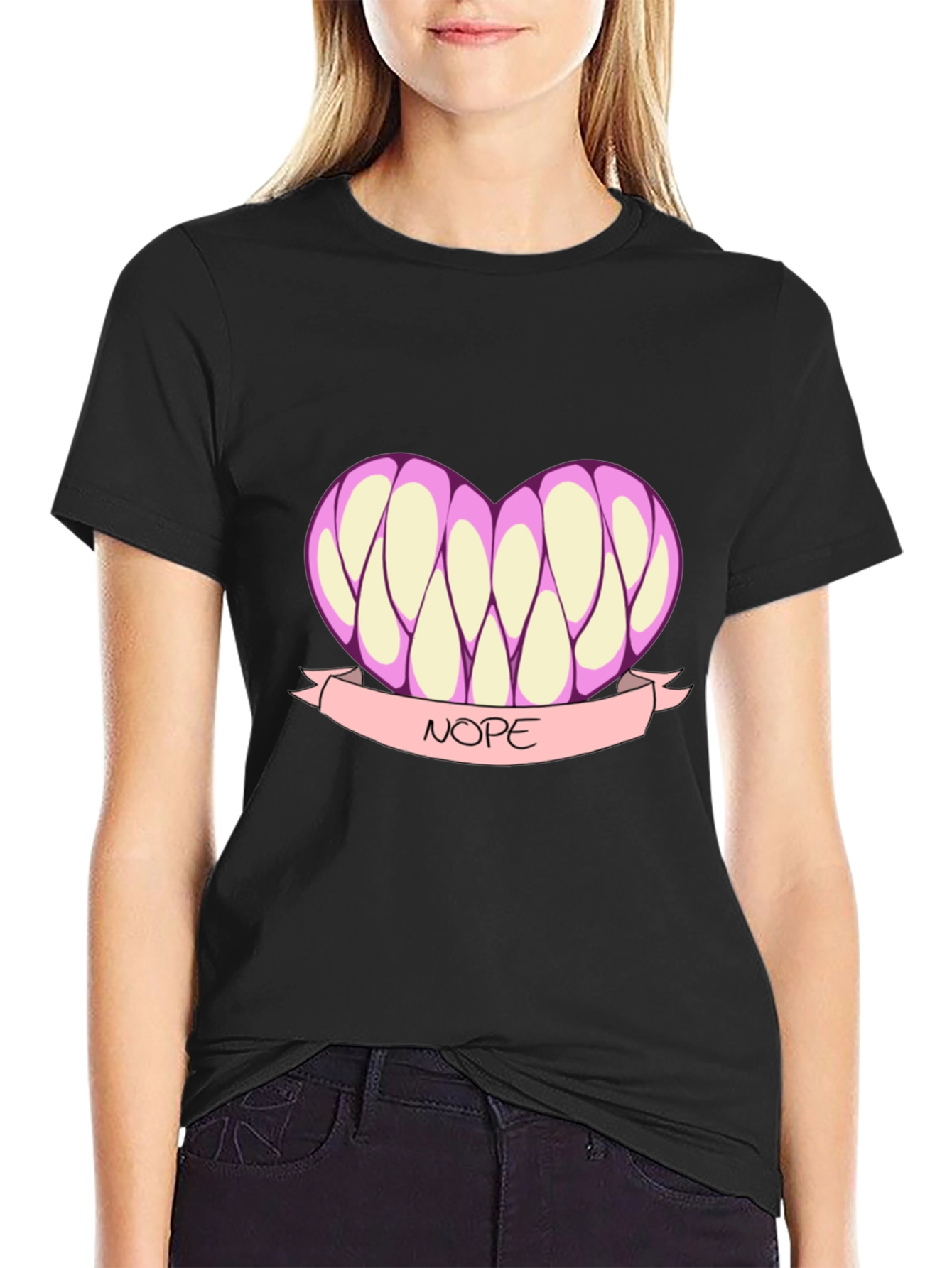Black Nope Heart T-Shirt - Funny Graphic Tee view 2