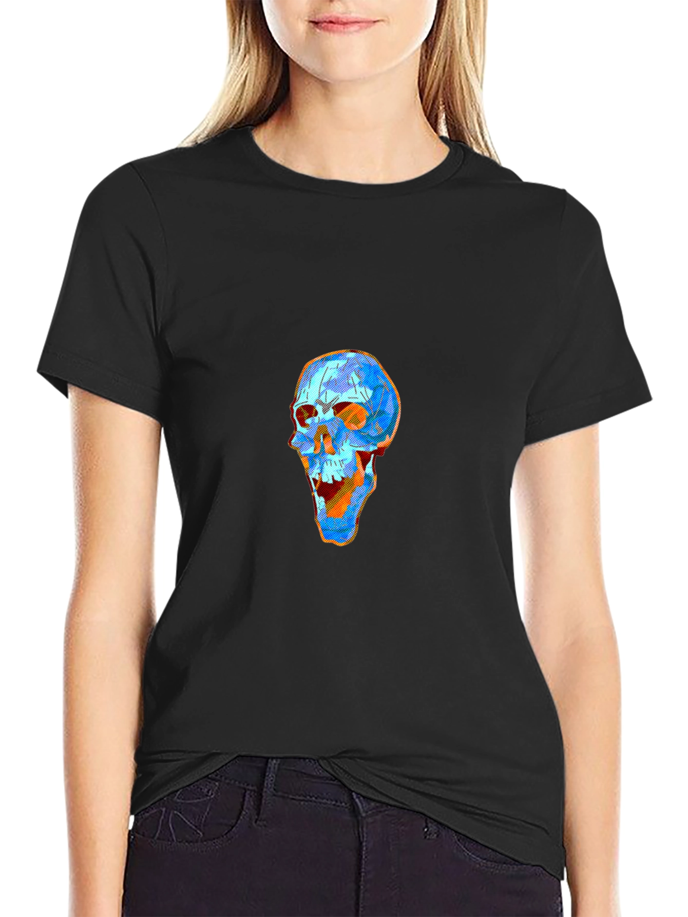 Black Geometric Skull Graphic Tee - Modern Art Style view 2