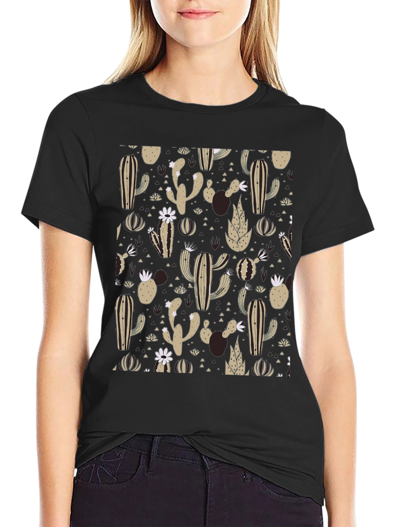 Black Cactus Print T-Shirt - Desert Style view 2