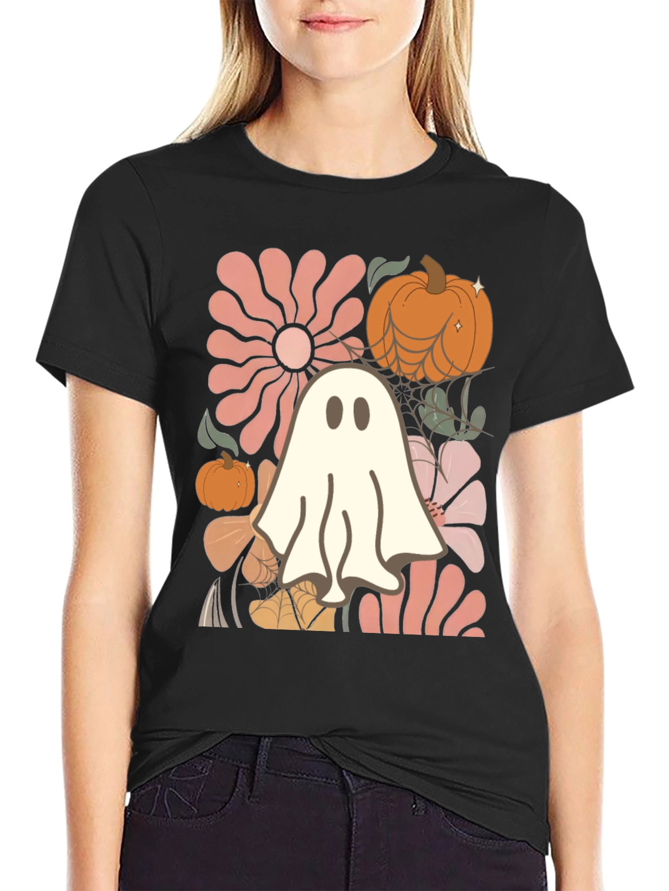 Black Spooky Season Ghost T-Shirt view 2