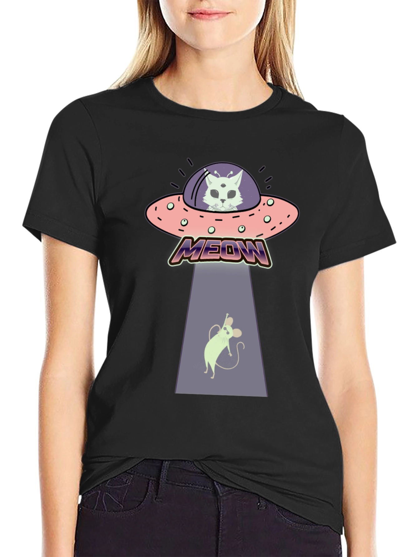 Alien Cat Abduction T-Shirt - Meow! - 2