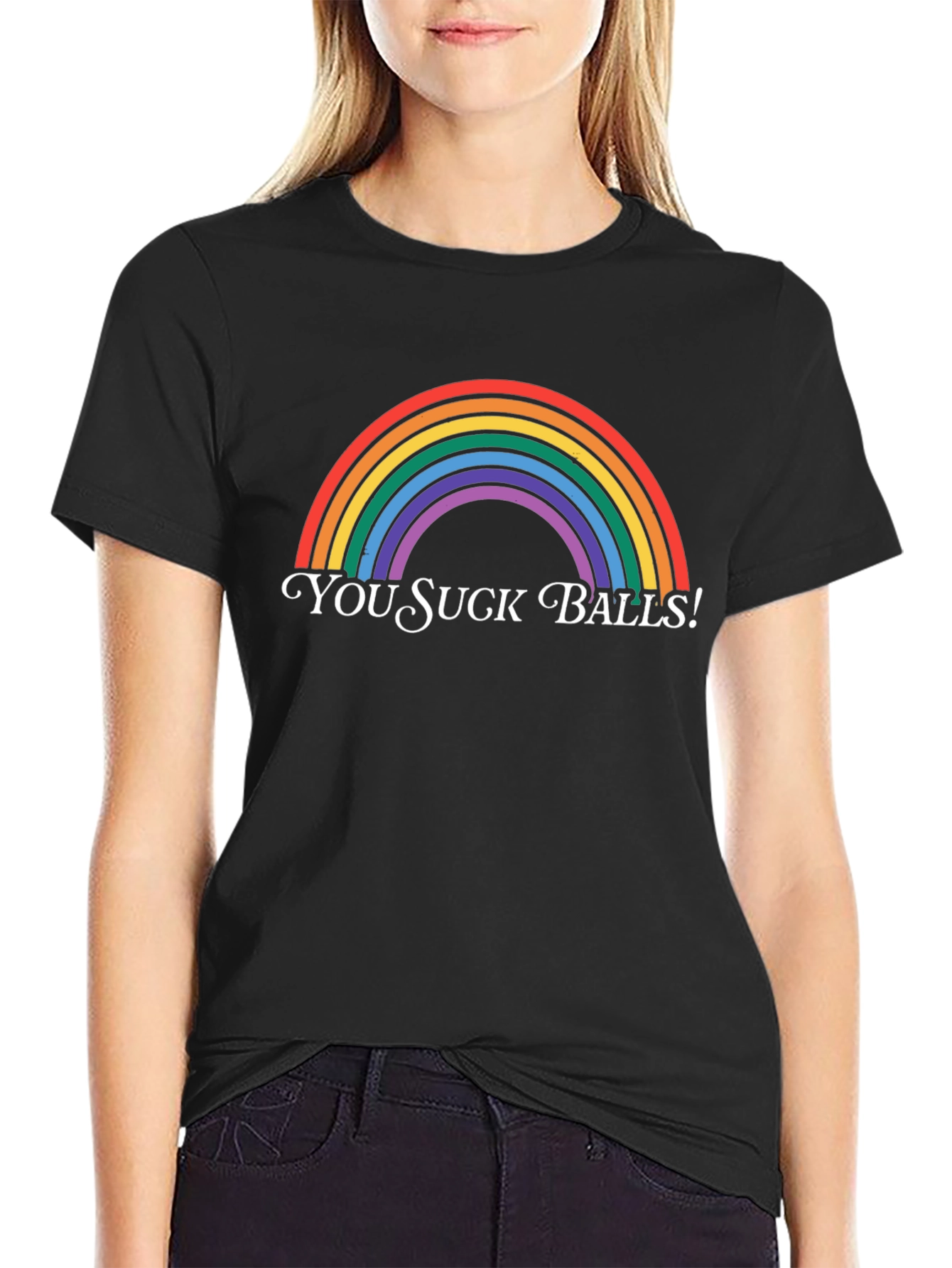 Black Rainbow You Suck Balls Graphic Tee - Adult Humor view 2