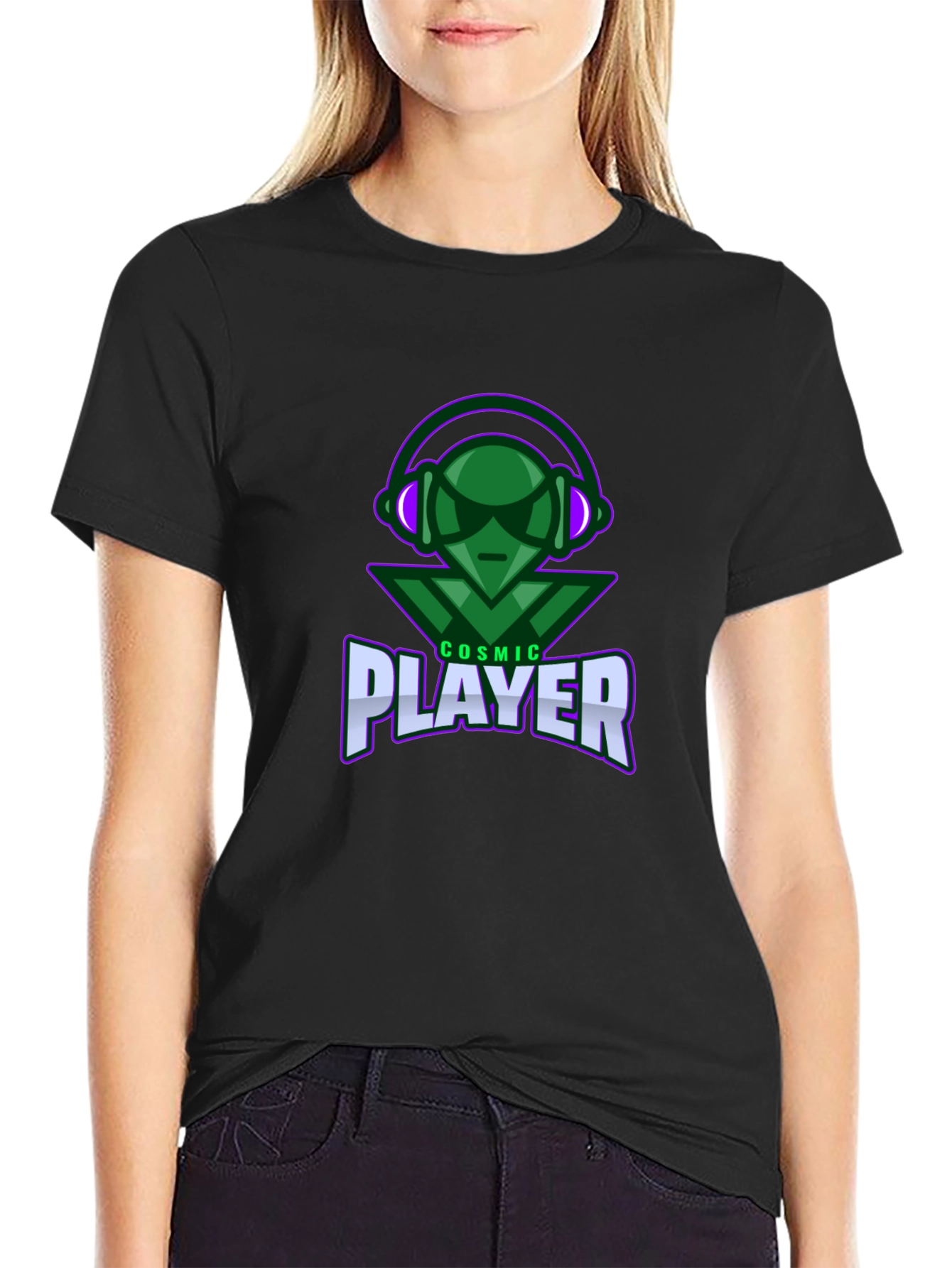 Black Cosmic Player Graphic T-Shirt - Black view 2