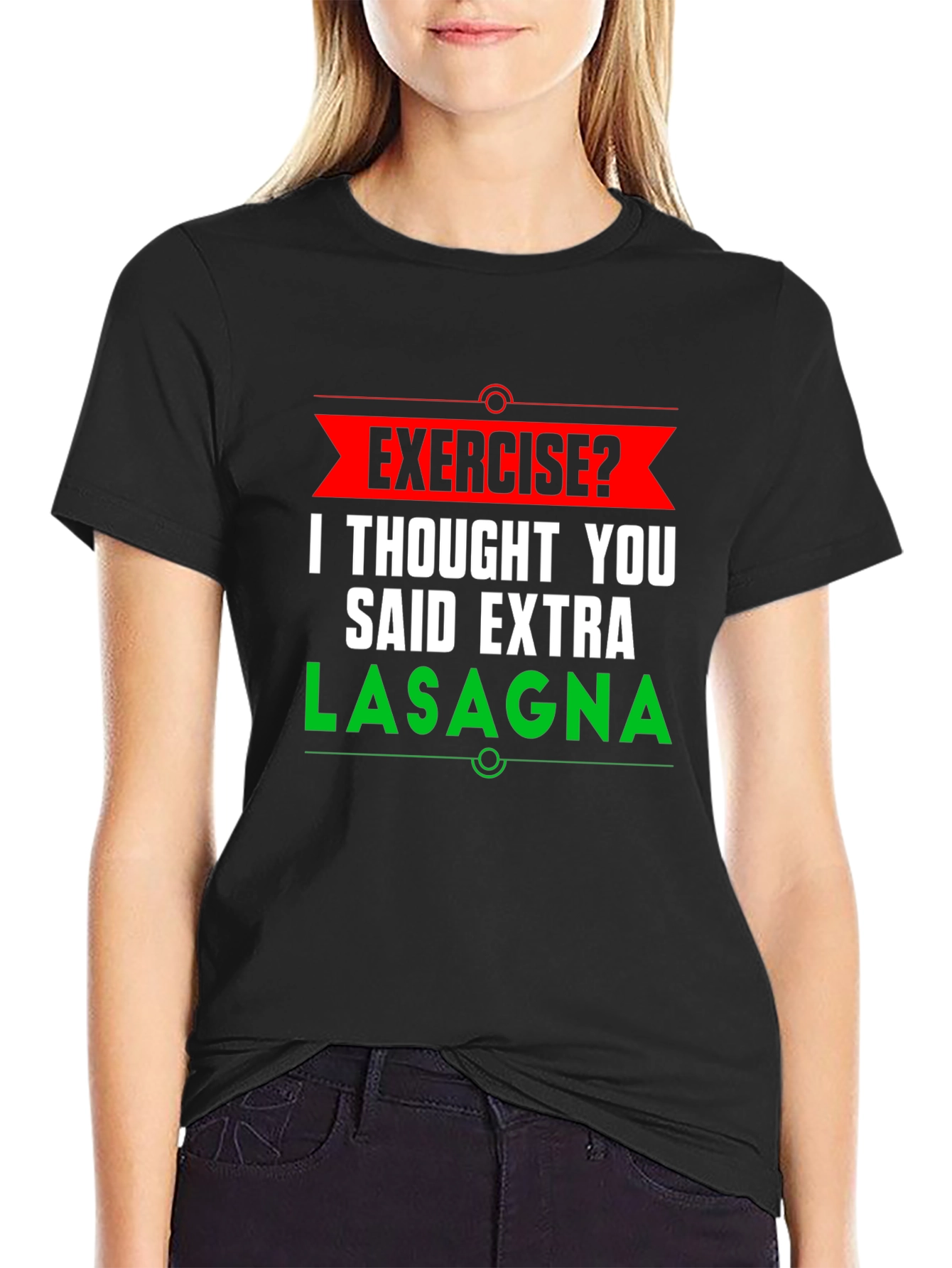 Black Funny Exercise Lasagna Graphic T-Shirt view 2