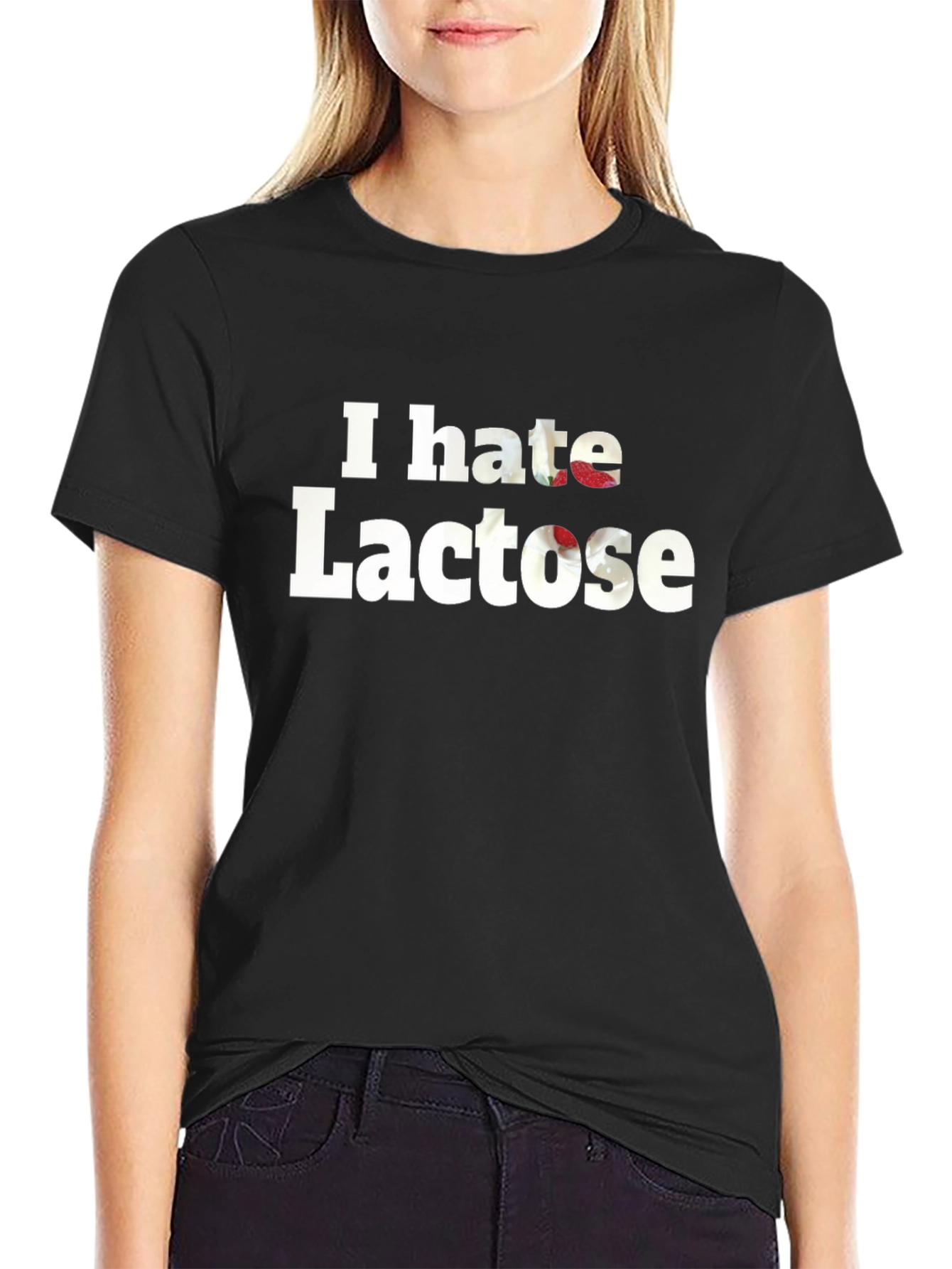 Black I Hate Lactose Black Tee view 2