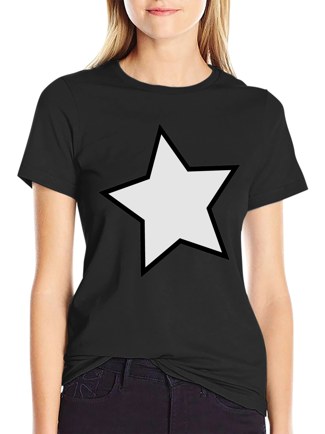 Black Black T-Shirt with Star Design Casual Wear view 2