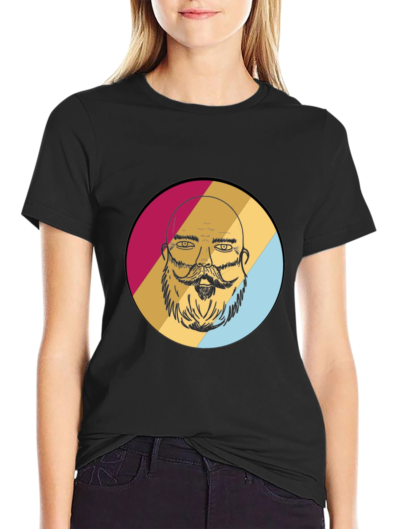 Black Bearded Man Graphic Tee - Retro Style view 2