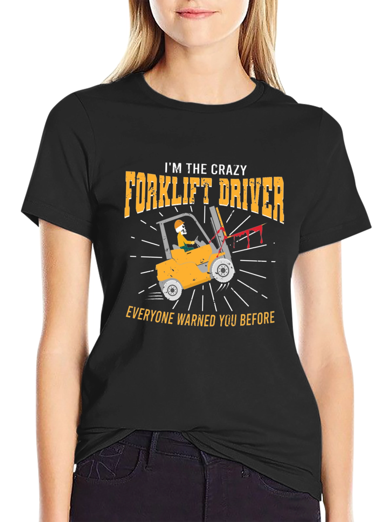 Black Crazy Forklift Driver Graphic T-Shirt view 2
