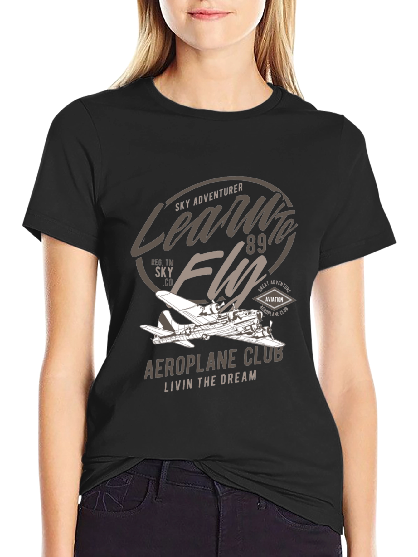 Black Vintage Aeroplane Club T-Shirt - Sky Adventurer view 2