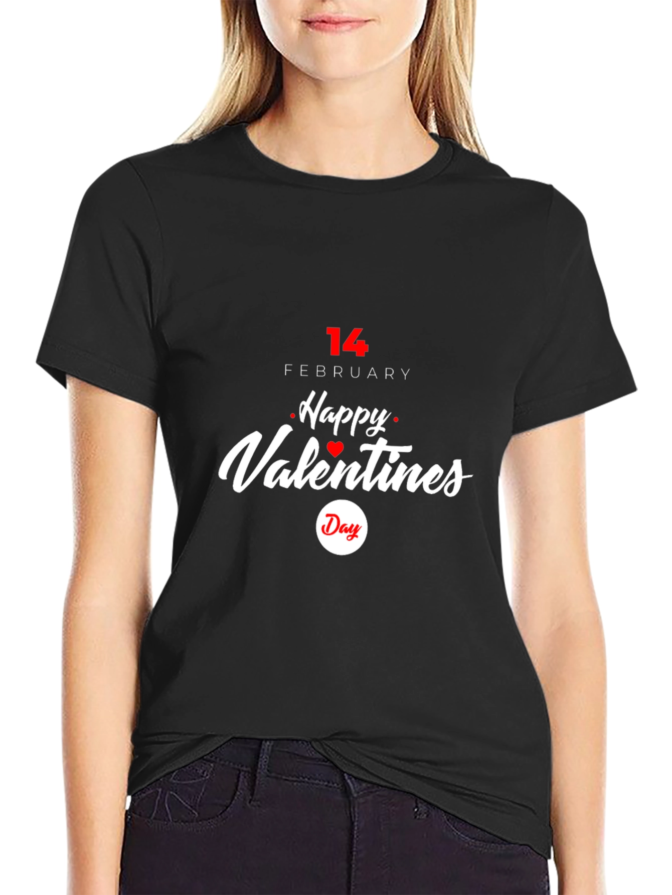 Black Happy Valentines Day Black T-Shirt view 2