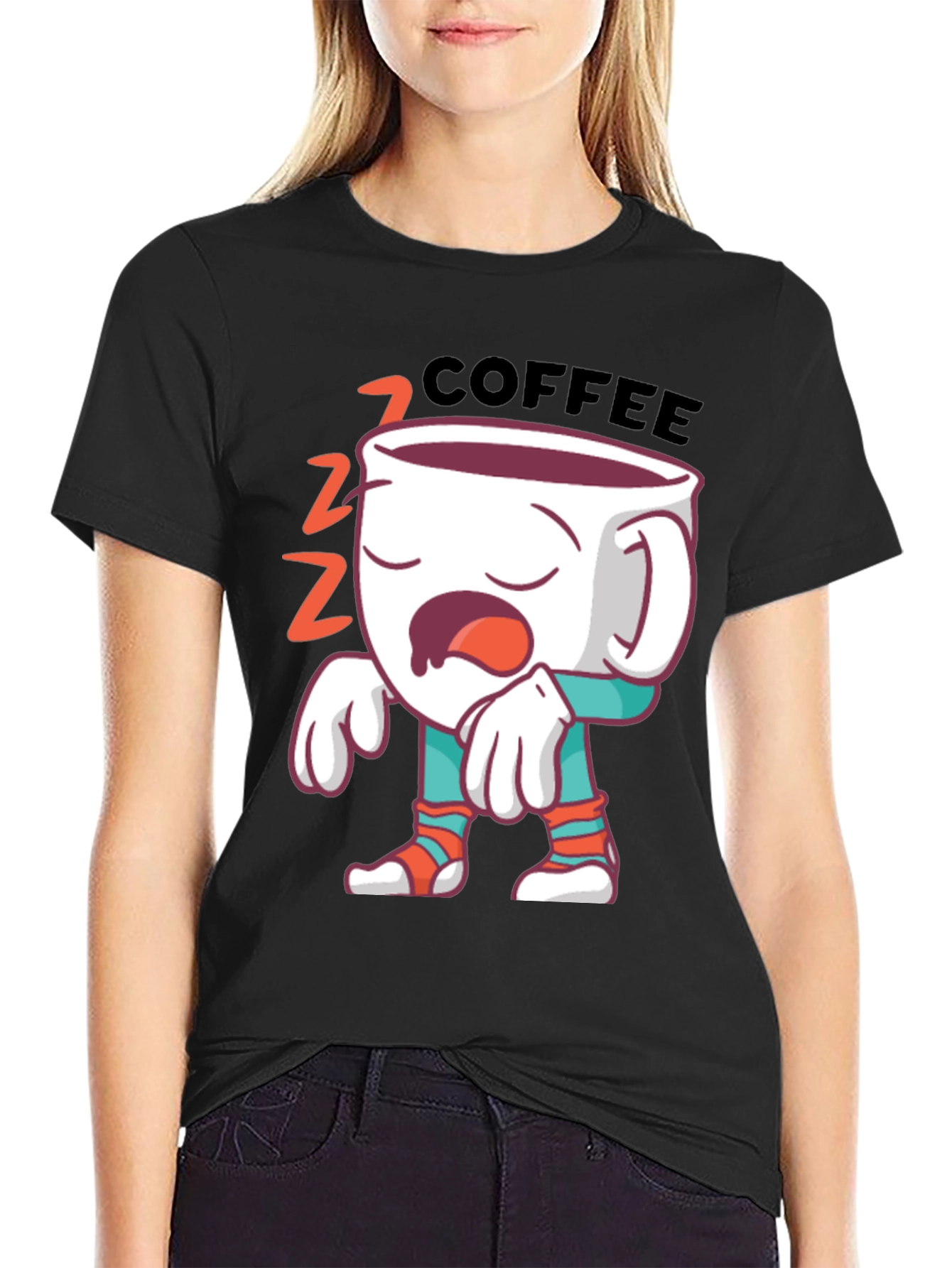 Black Funny Sleepy Coffee T-Shirt - Wake Up Call Tee view 2