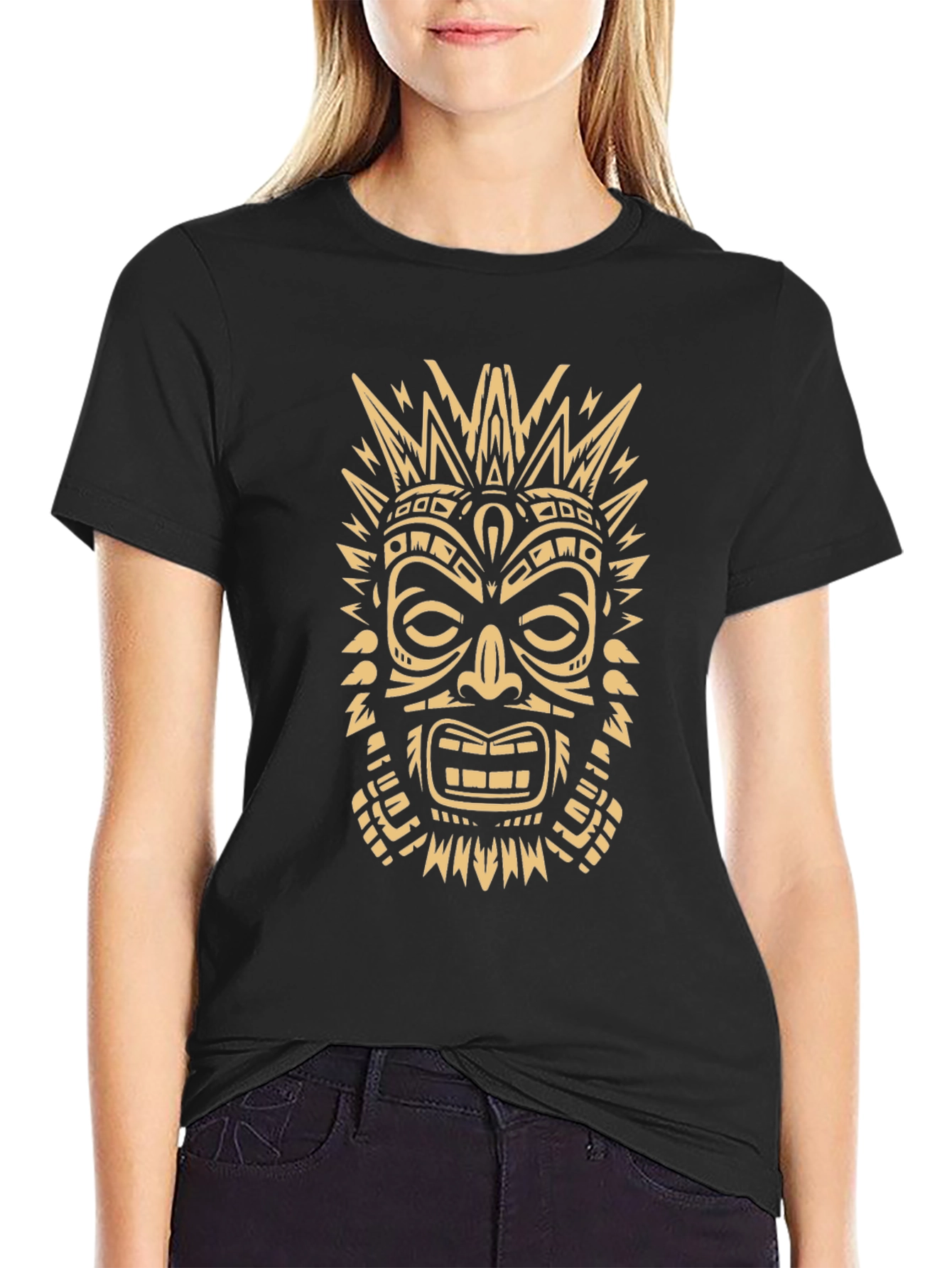 Black Tribal Mask Graphic Tee - Men's Black T-Shirt view 2