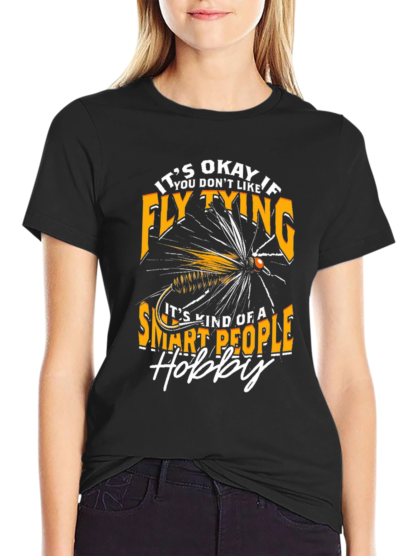 Black Fly Tying Hobby T-Shirt - Smart People Design view 2
