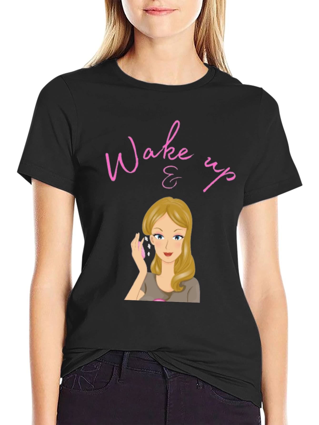 Black Wake Up & Makeup Black T-Shirt view 2