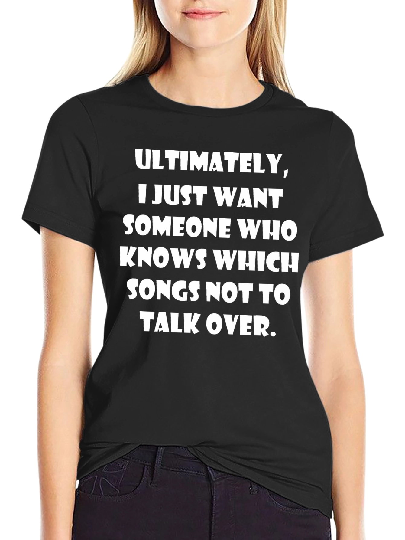 Black Humorous Slogan T-Shirt: Songs Not to Talk Over view 2