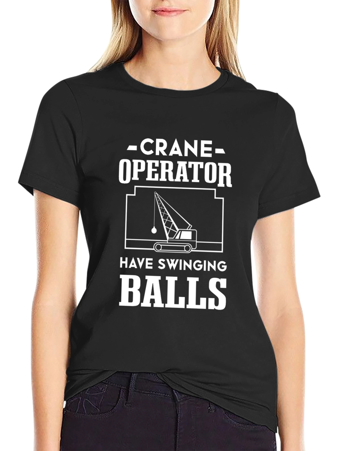 Black Crane Operator Swinging Balls Funny Graphic Tee view 2
