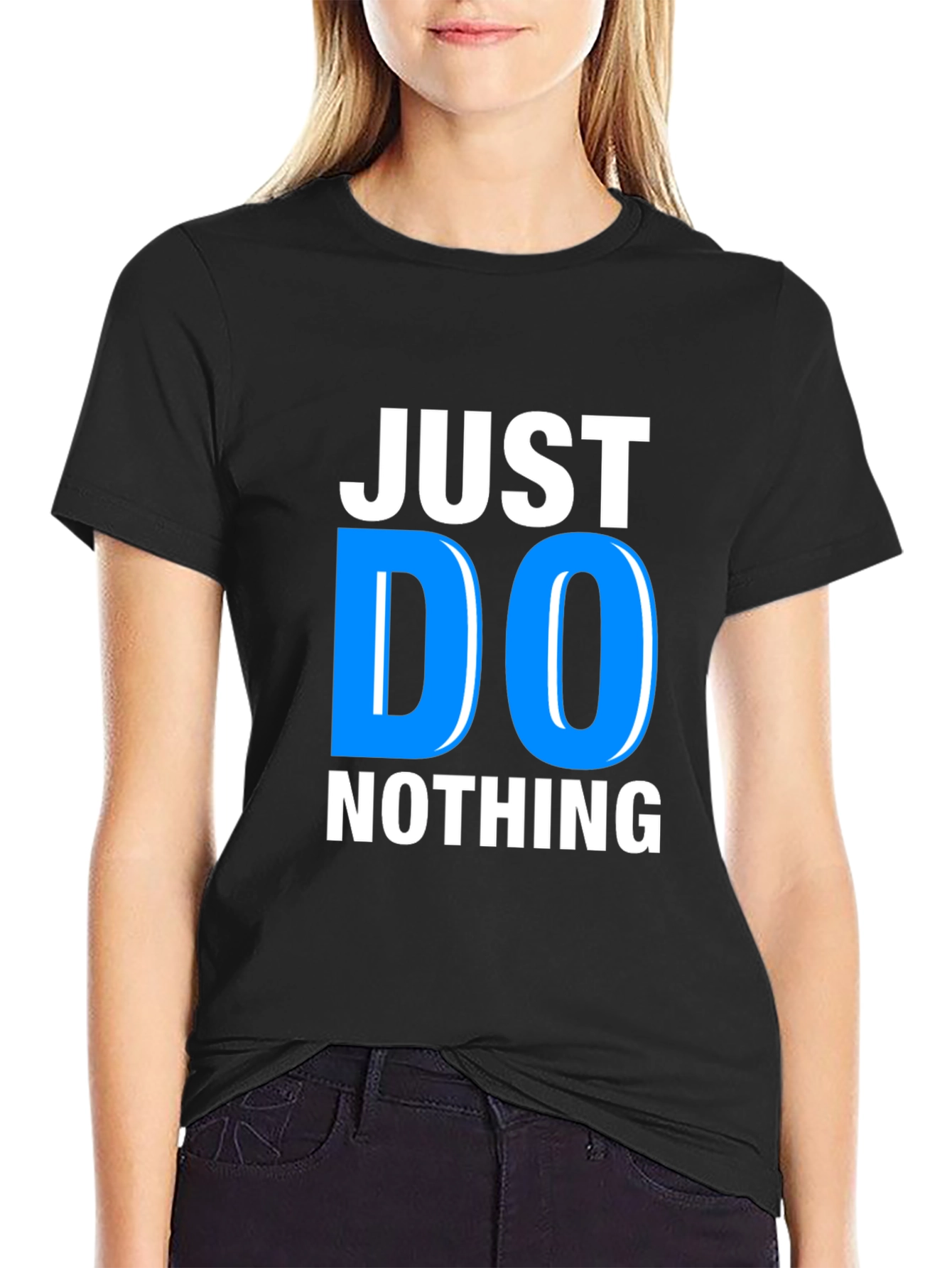 Black Just Do Nothing Black Graphic T-Shirt view 2