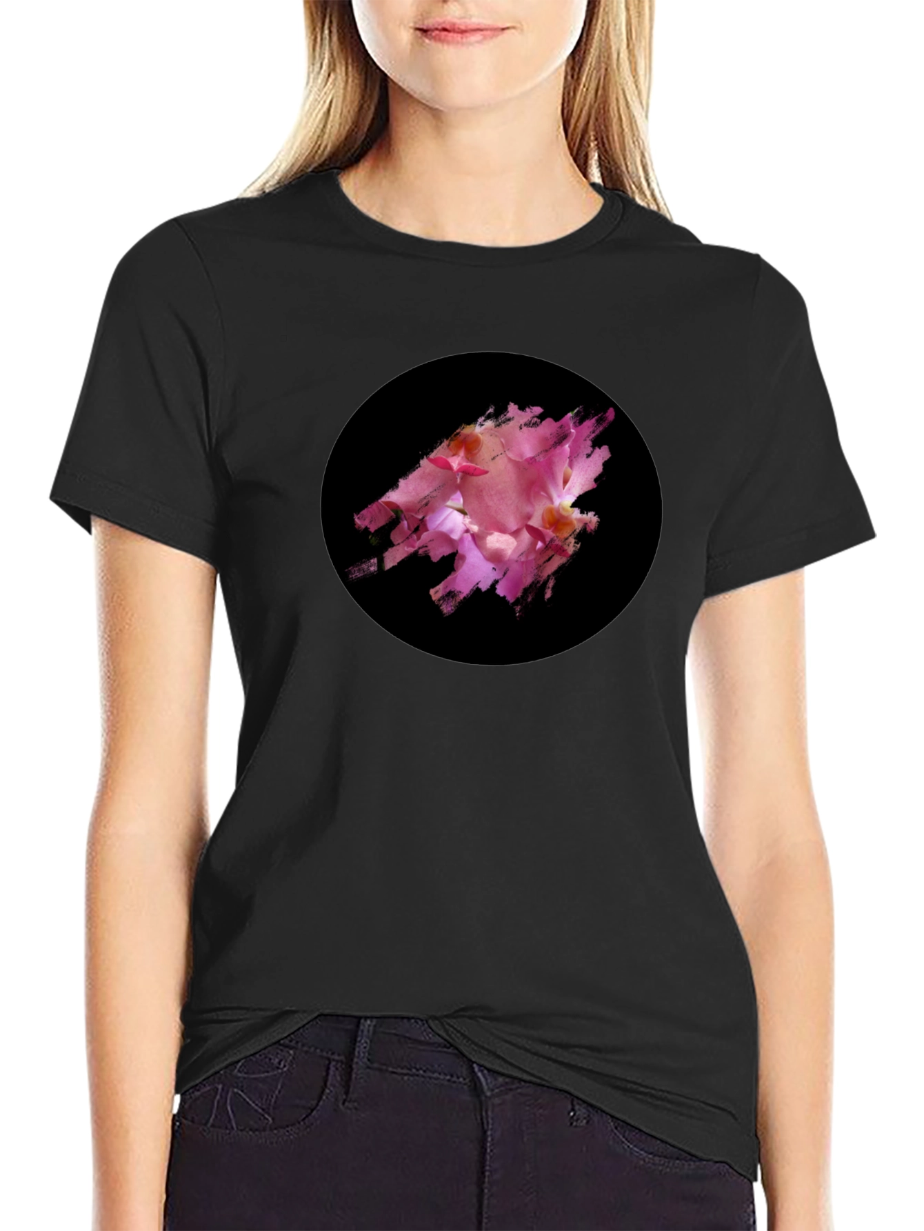 Black Black Tee with Floral Graphic Print view 2