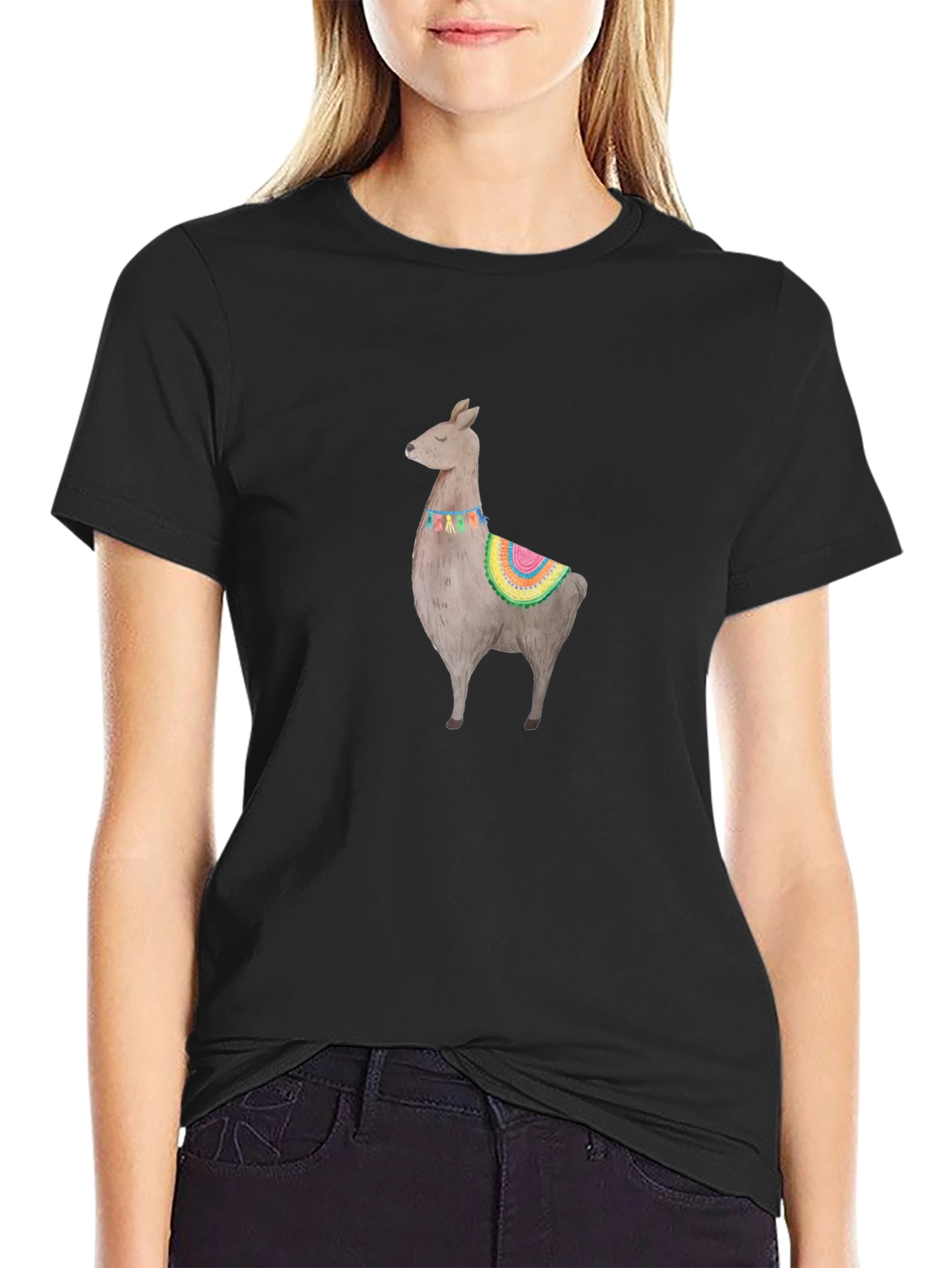 Black Llama Graphic Black T-Shirt view 2