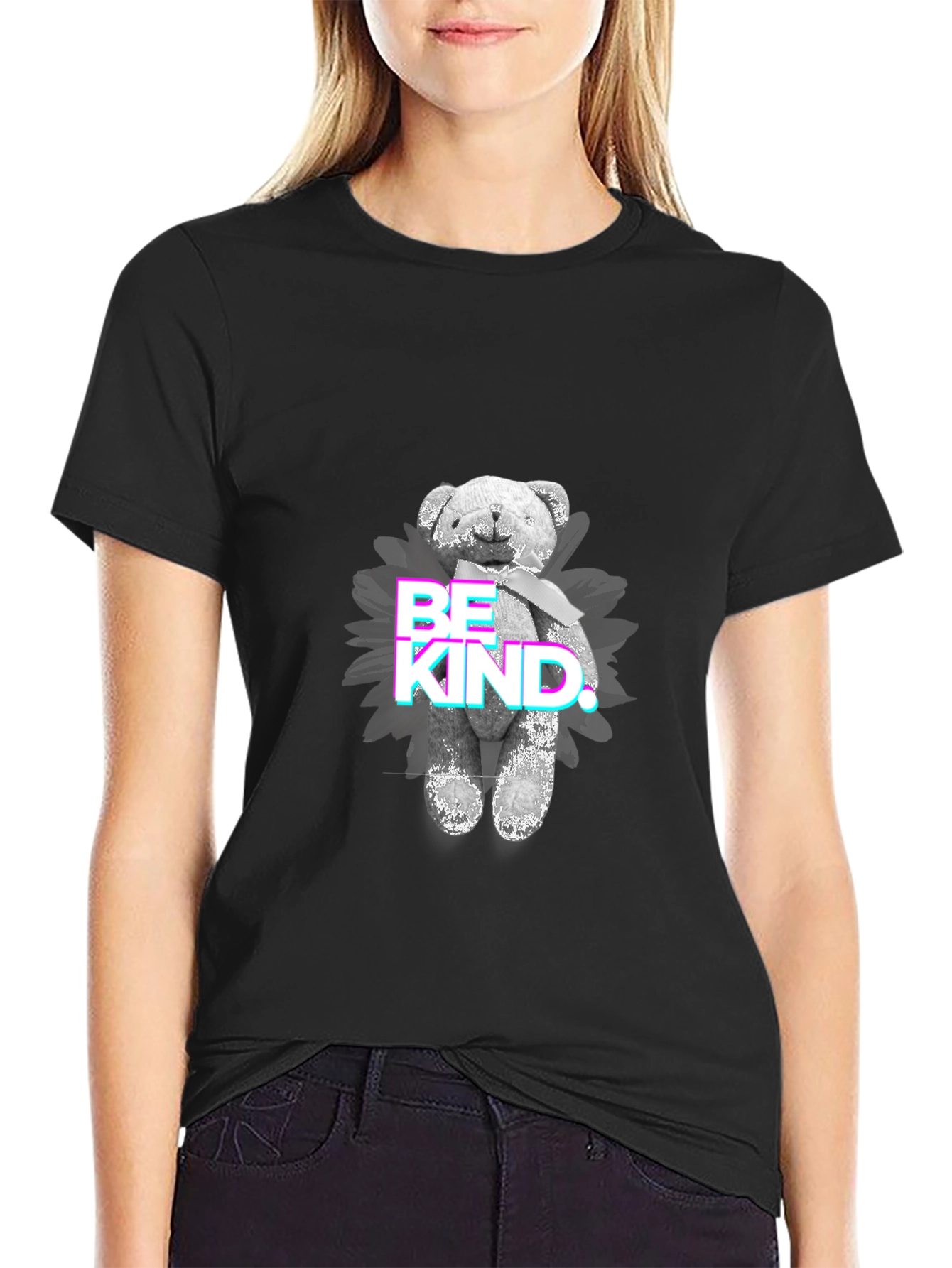 Black Be Kind Teddy Bear Graphic T-Shirt view 2