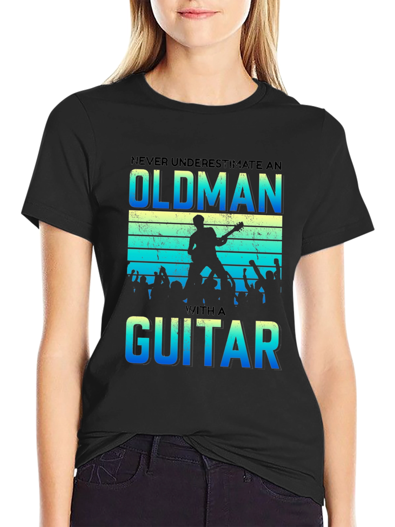 Black Never Underestimate an Old Man with a Guitar T-Shirt view 2
