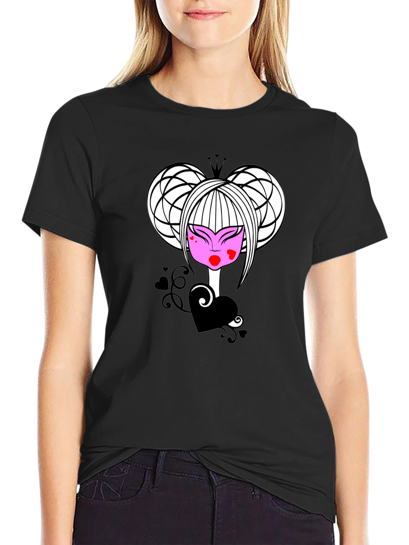 Black Queen of Hearts Graphic Tee - Black view 2