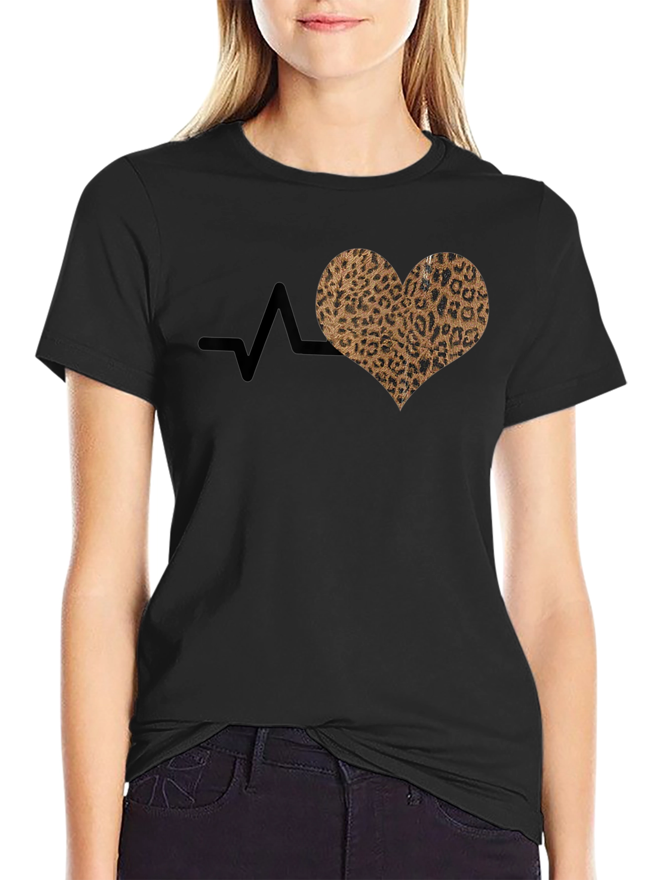 Black Leopard Heartbeat T-Shirt - Stylish Graphic Tee view 2