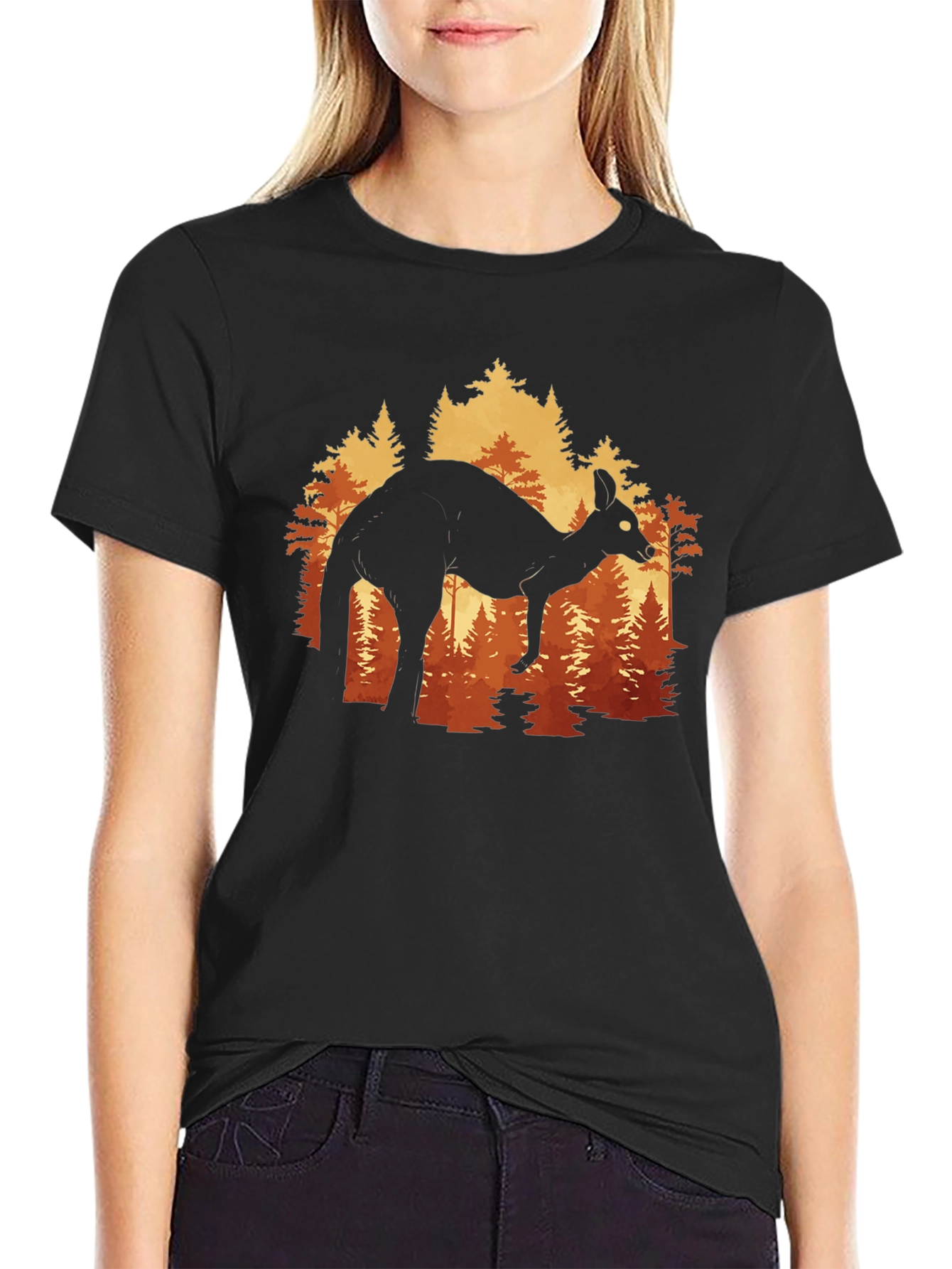 Black Kangaroo Forest Silhouette Graphic Tee - Unisex view 2