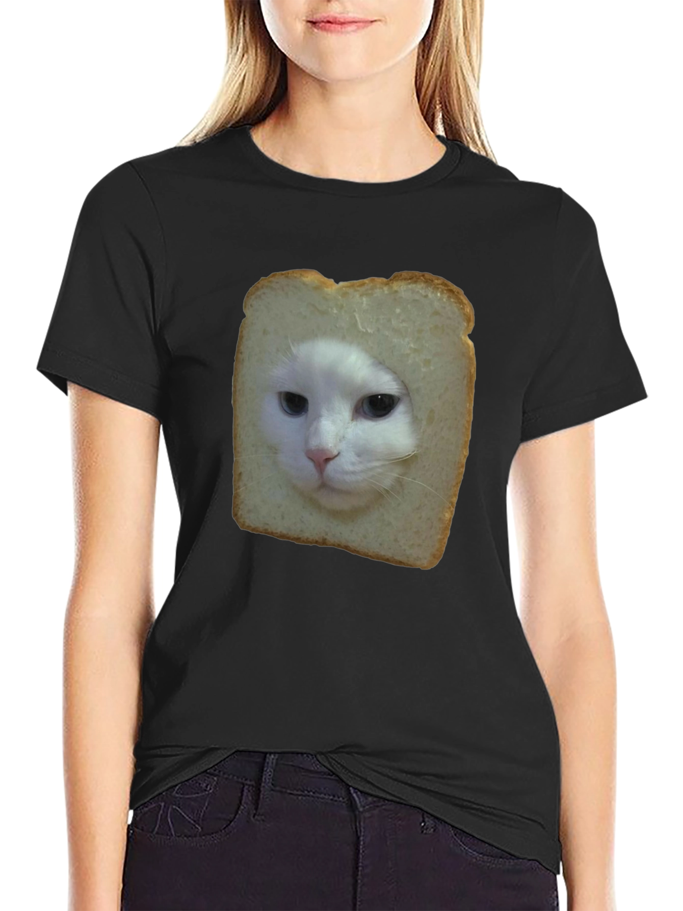 Black Cat in Bread Slice Black T-Shirt view 2