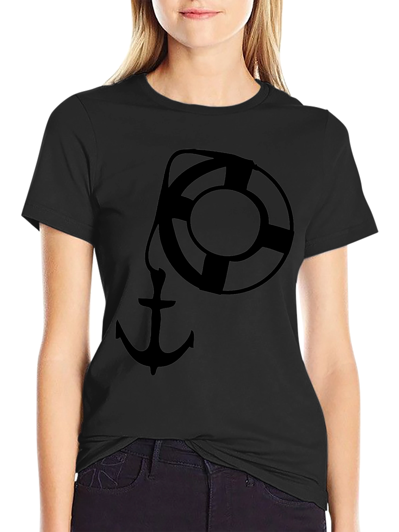 Nautical Anchor & Life Preserver Graphic Tee - Black - 2