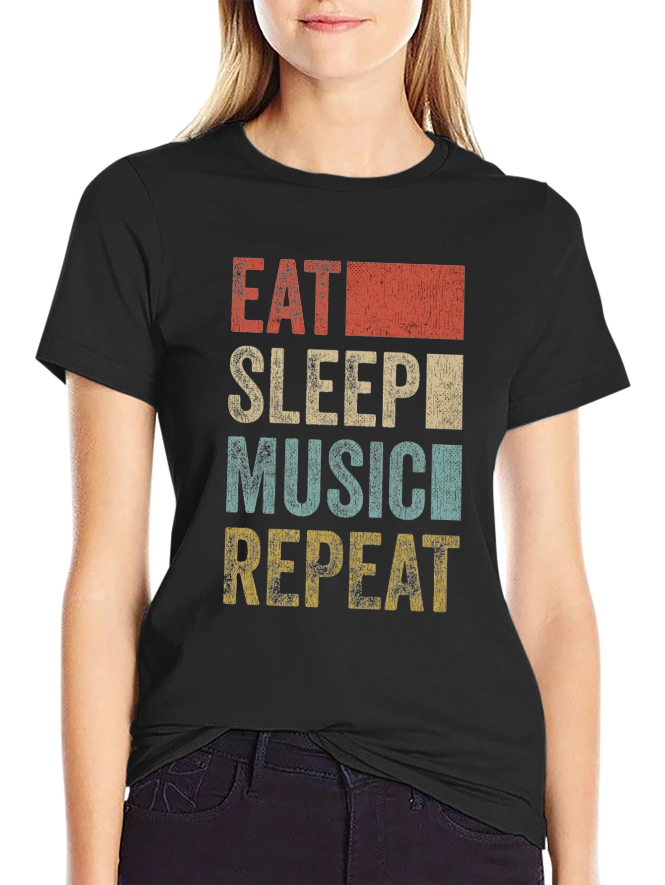 Black Eat Sleep Music Repeat Graphic Tee view 2