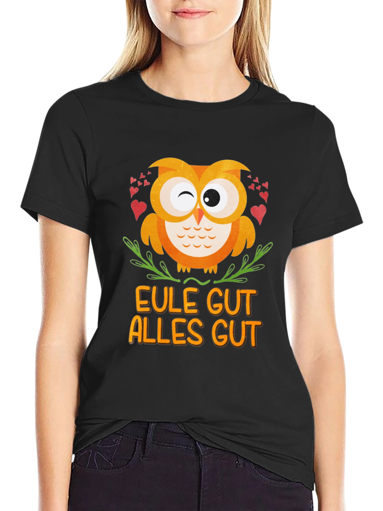 Black Eule Gut Alles Gut Owl T-Shirt - Black view 2
