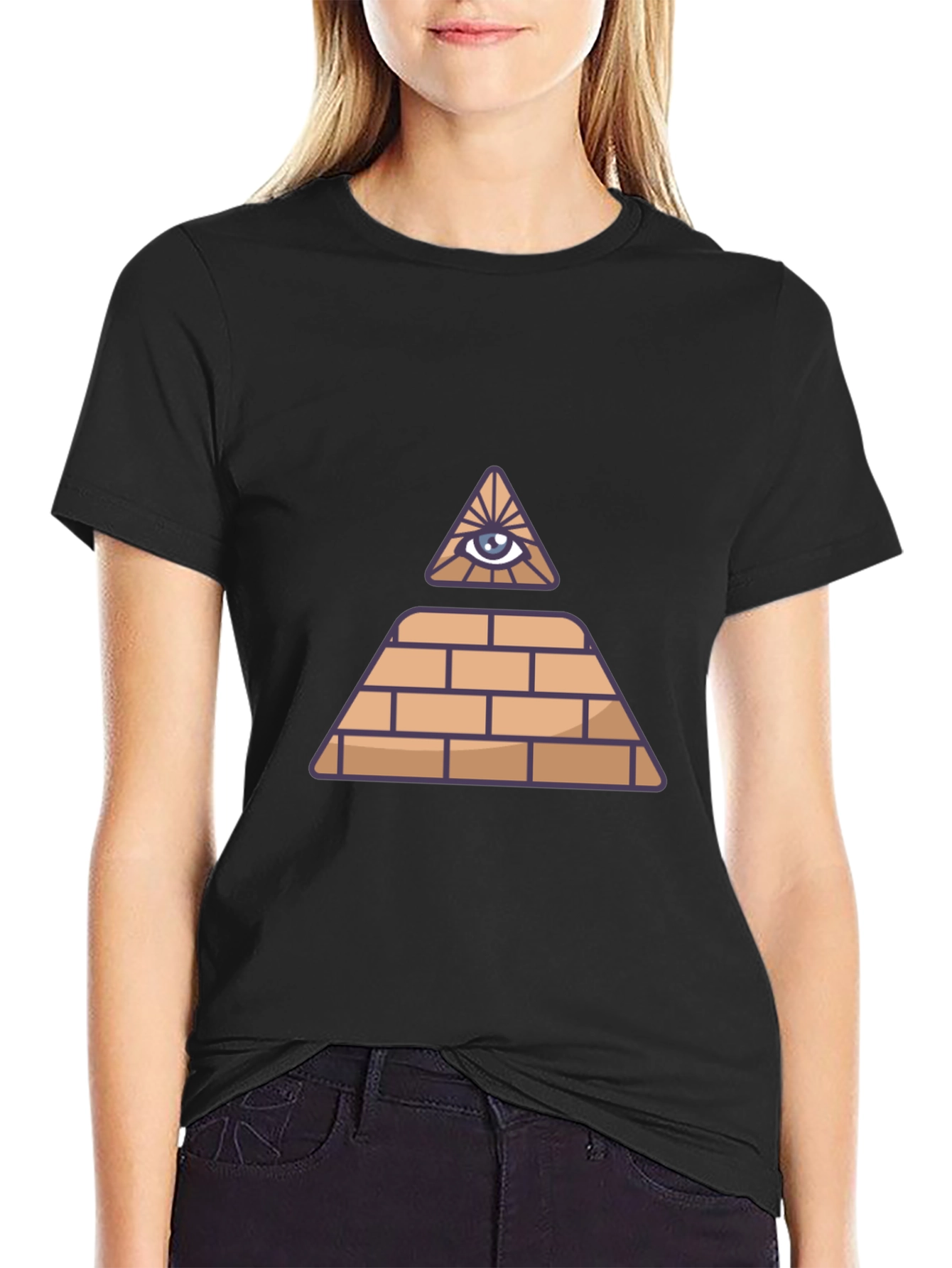 Black Illuminati Pyramid Eye Graphic T-Shirt view 2