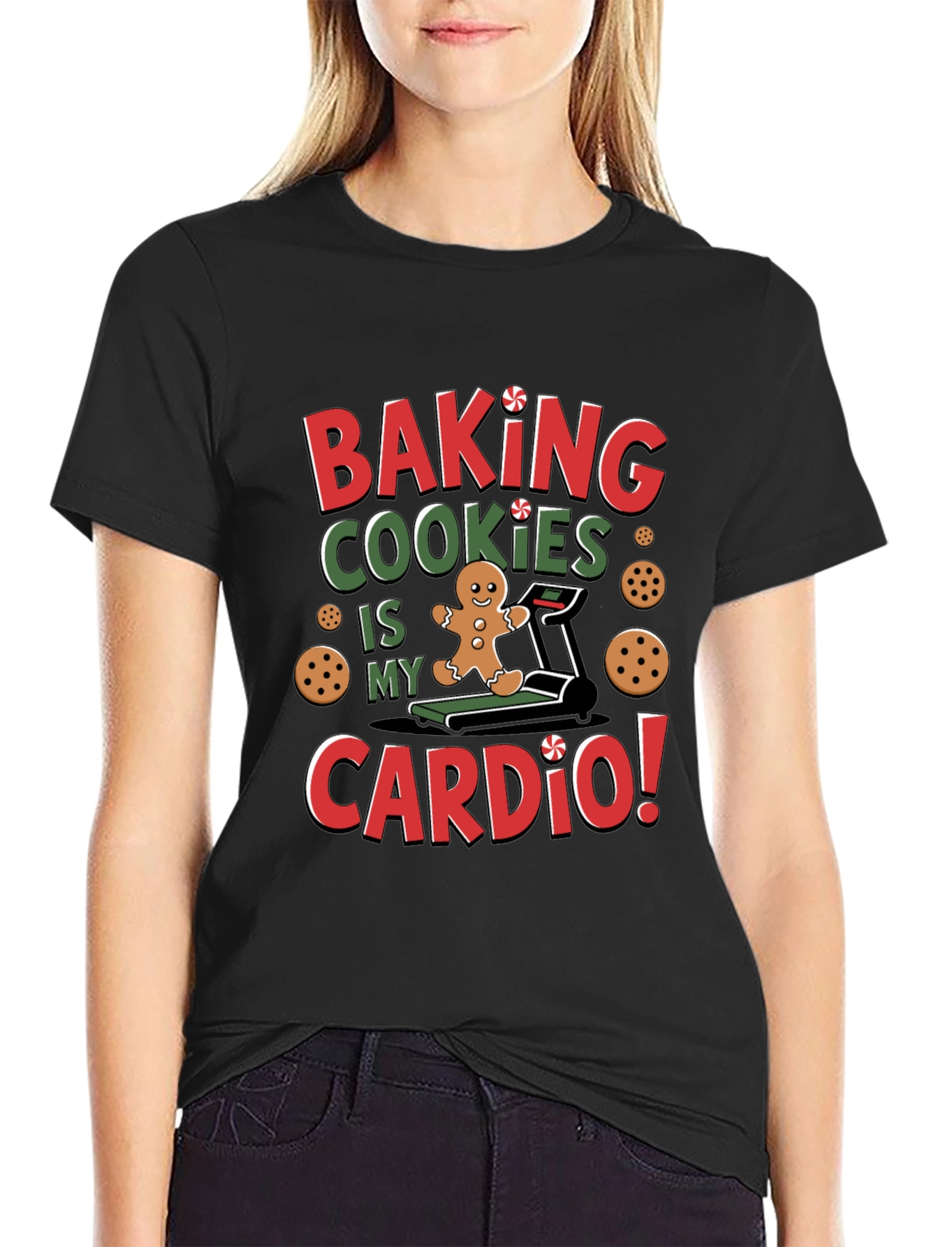 Black Baking Cookies Cardio T-Shirt - Funny Christmas Tee view 2