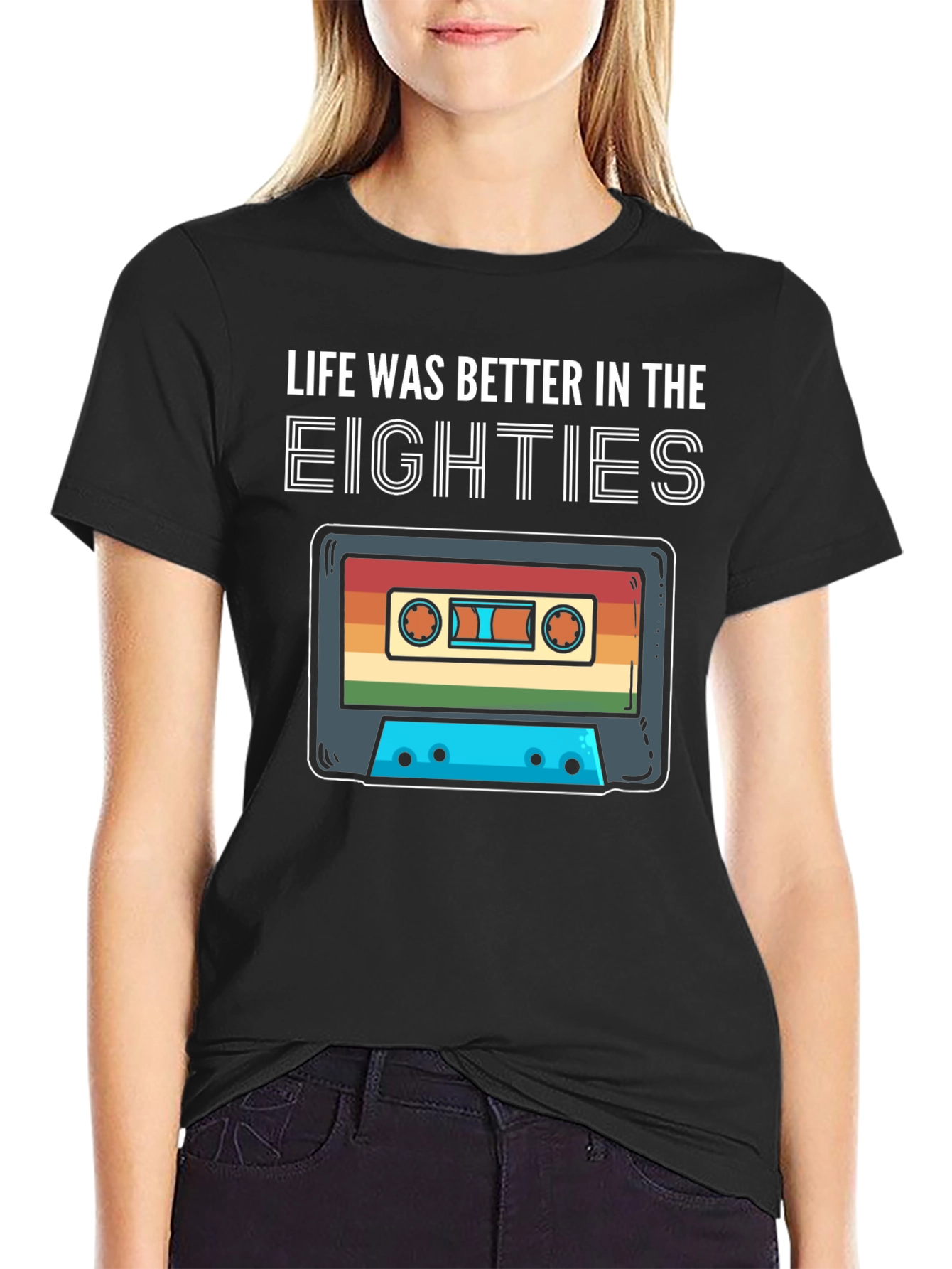 Black Retro 80s Cassette Tape T-Shirt - Life Was Better view 2