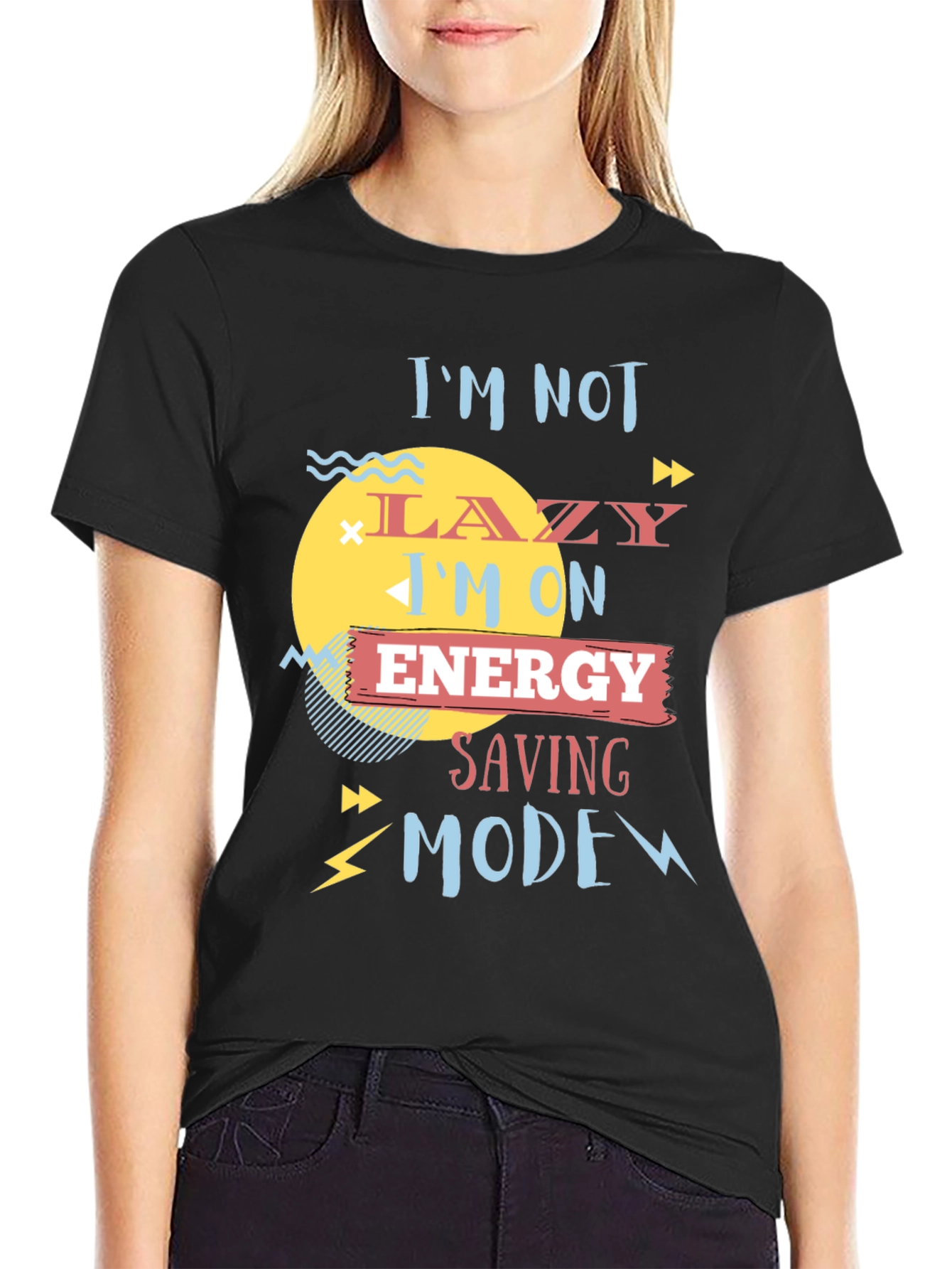 Black Funny Energy Saving Mode T-Shirt view 2