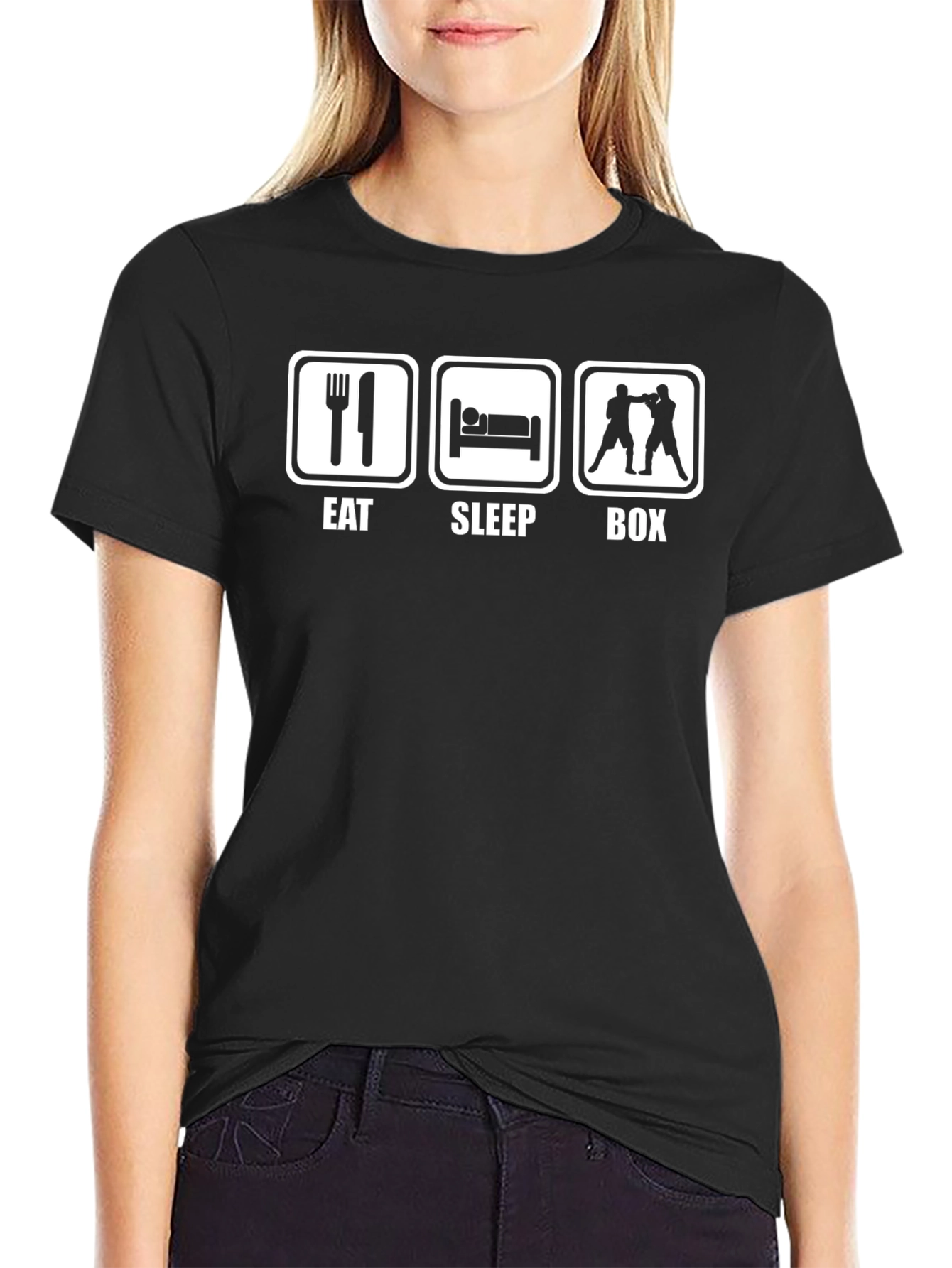 Black Eat Sleep Box T-Shirt - Boxing Humor Tee view 2