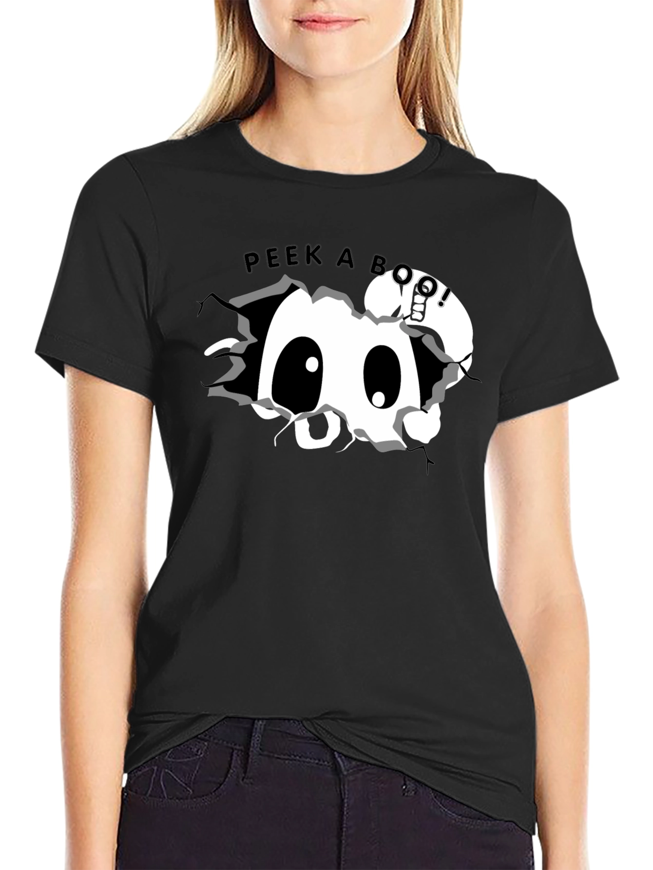 Black Peek-a-Boo Black Graphic Tee view 2