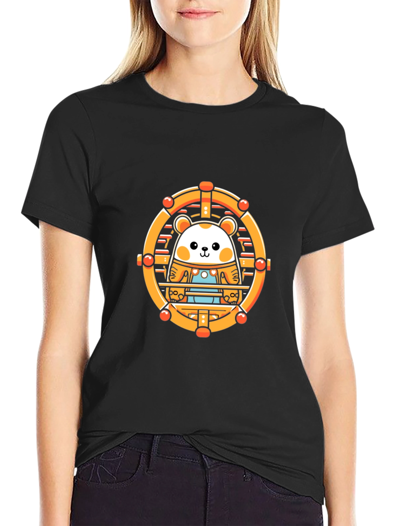 Black Cute Hamster Wheel Black T-Shirt view 2