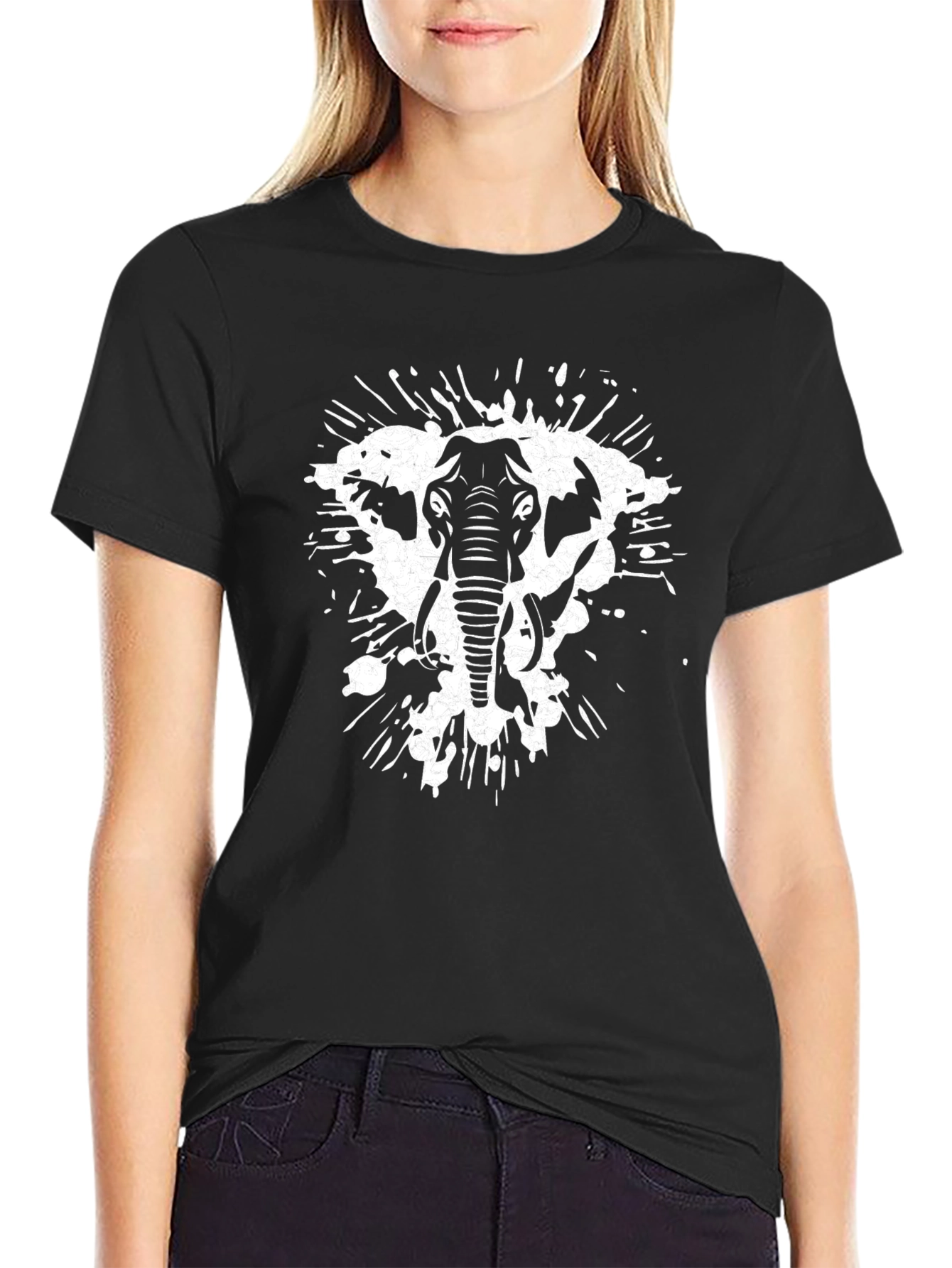 Black Elephant Splatter Graphic Tee - Black Cotton Shirt view 2