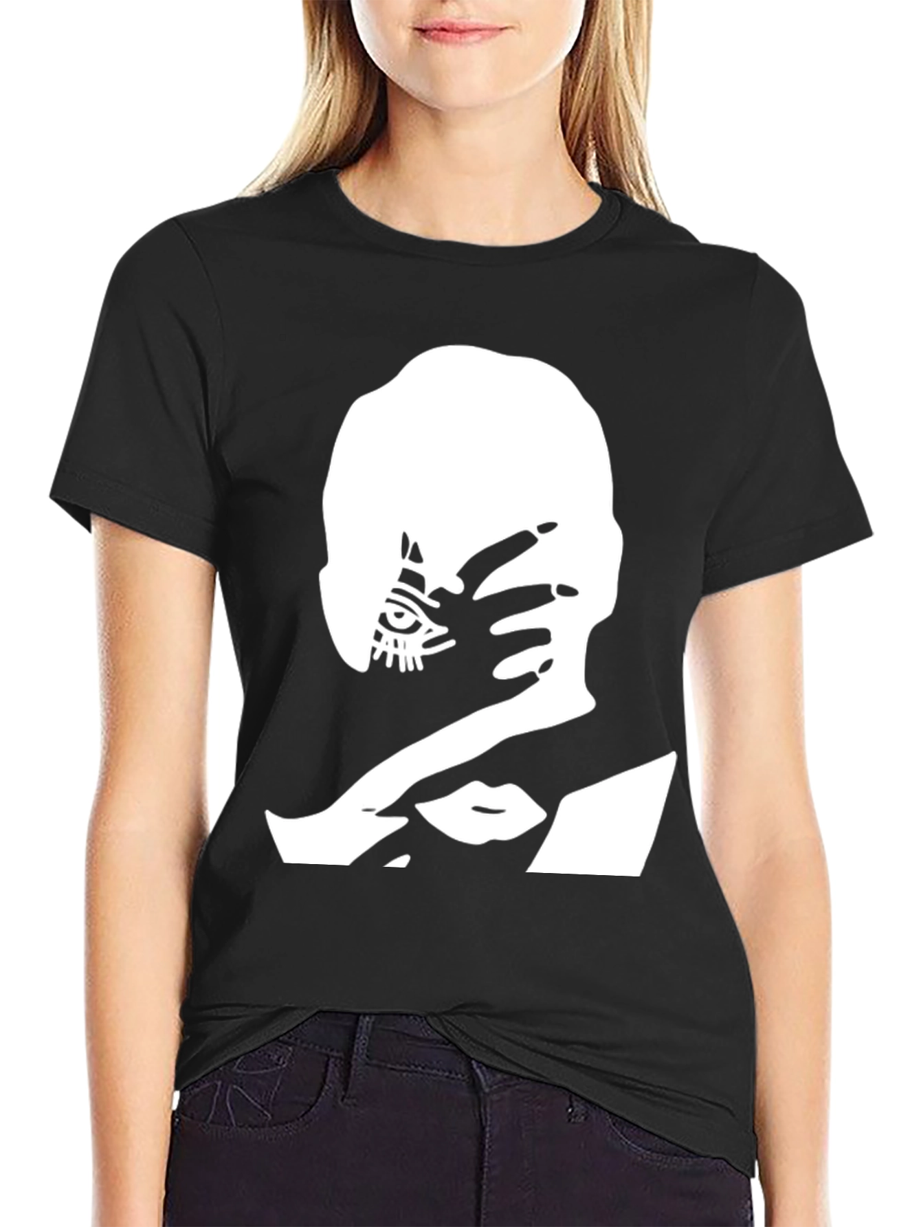 Black Edgy Graphic Tee: All-Seeing Eye Hand Design view 2