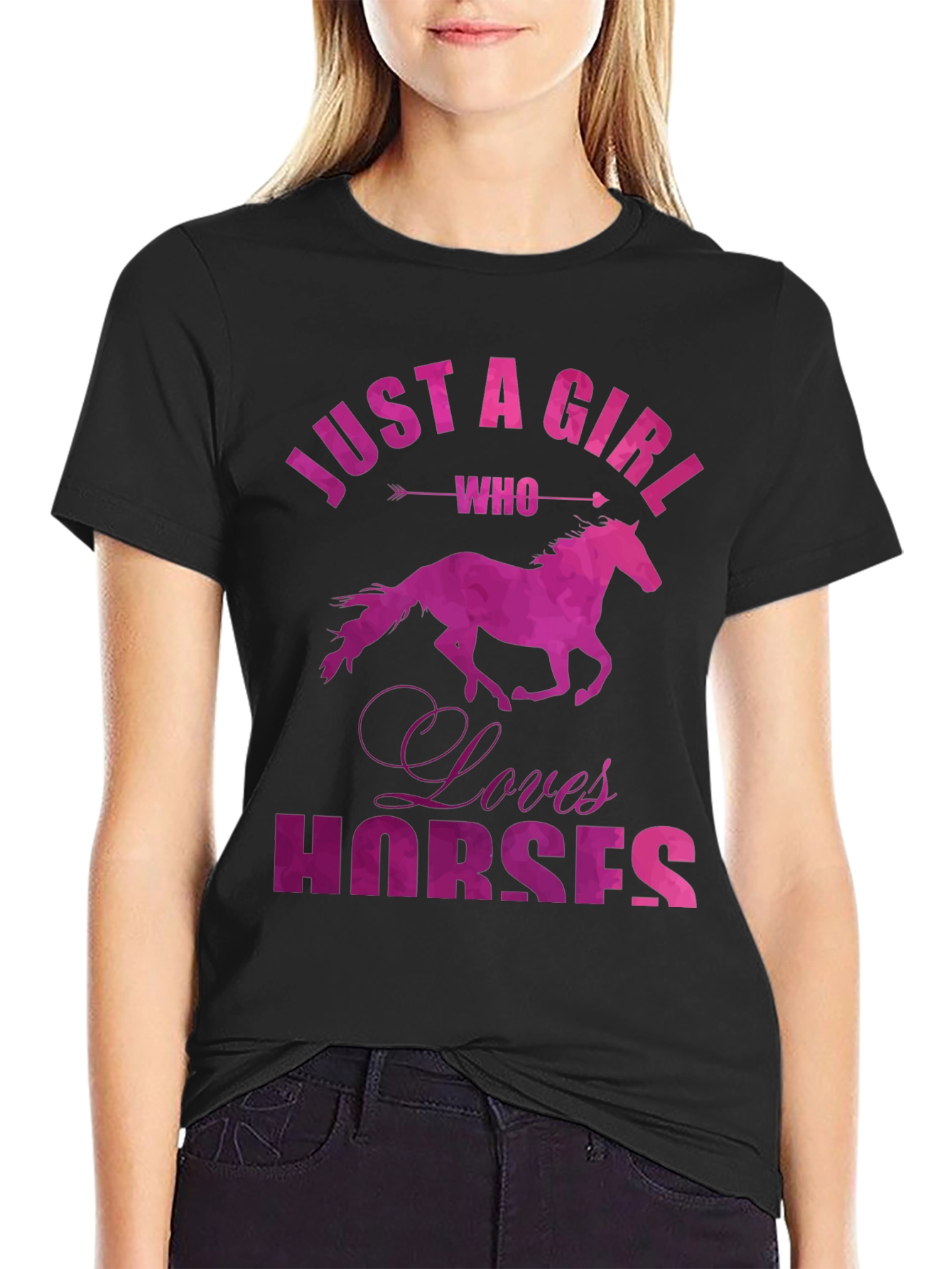 Black Just a Girl Who Loves Horses Graphic Tee view 2