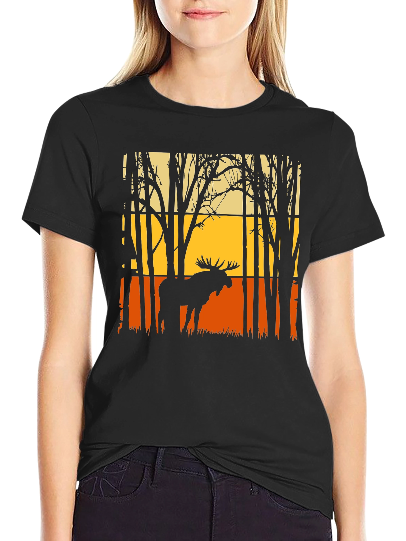 Black Moose Silhouette Graphic Tee - Nature Lover's T-Shirt view 2