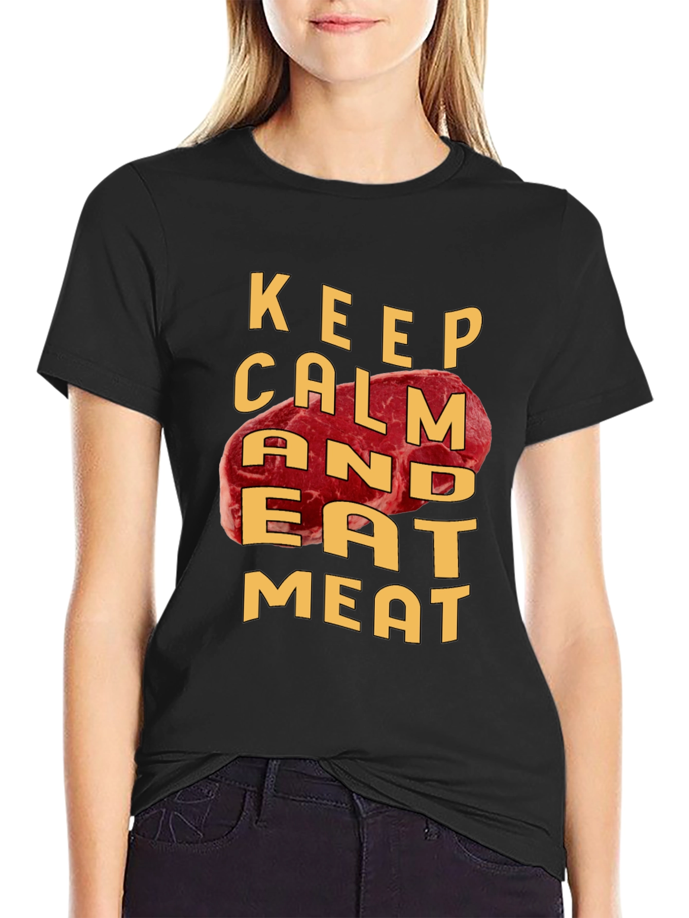 Black Keep Calm and Eat Meat T-Shirt view 2