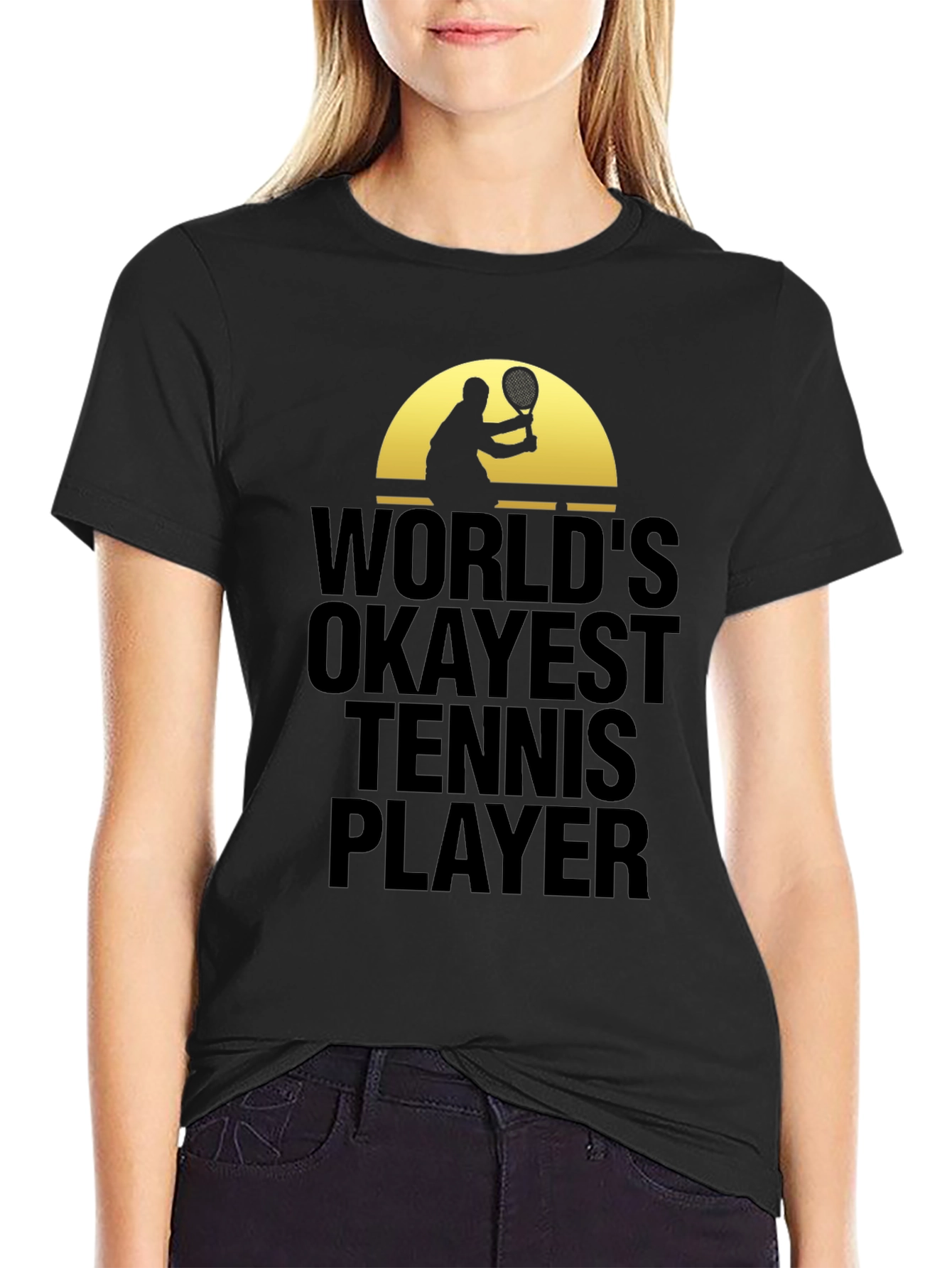 Black World's Okayest Tennis Player Graphic T-Shirt view 2