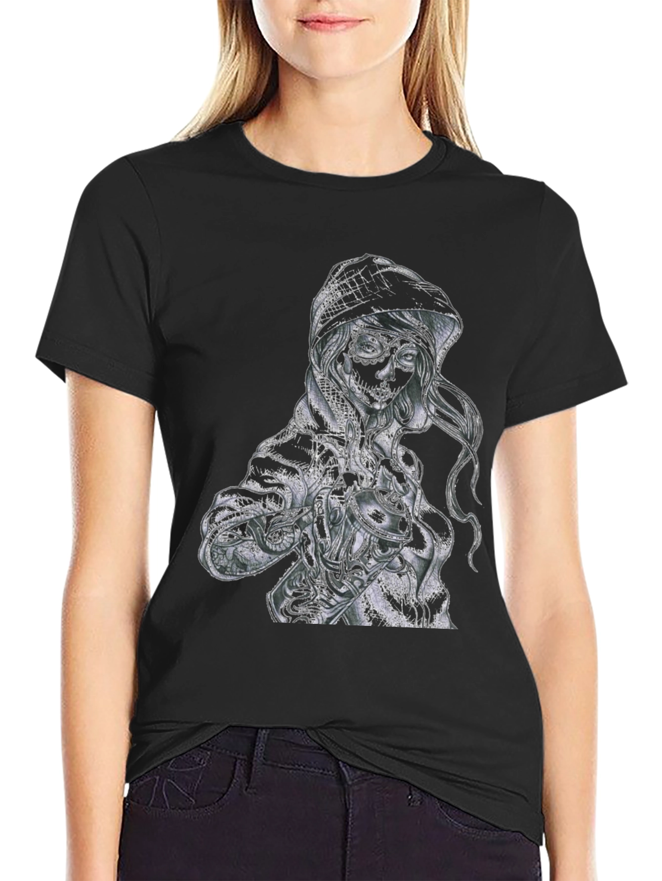 Black Sugar Skull Woman Graphic T-Shirt view 2