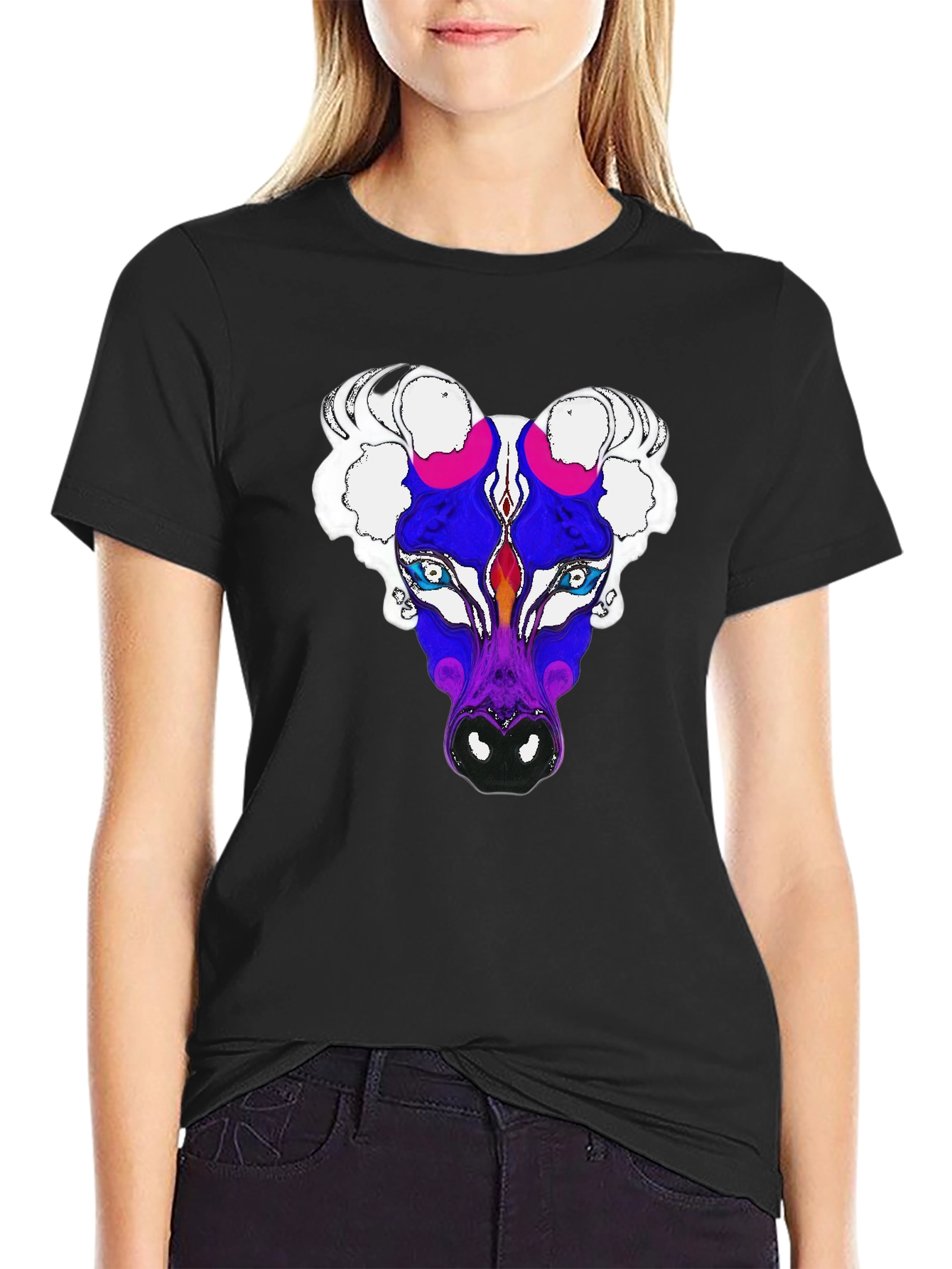 Black Abstract Bull Graphic Tee - Men's Black T-Shirt view 2