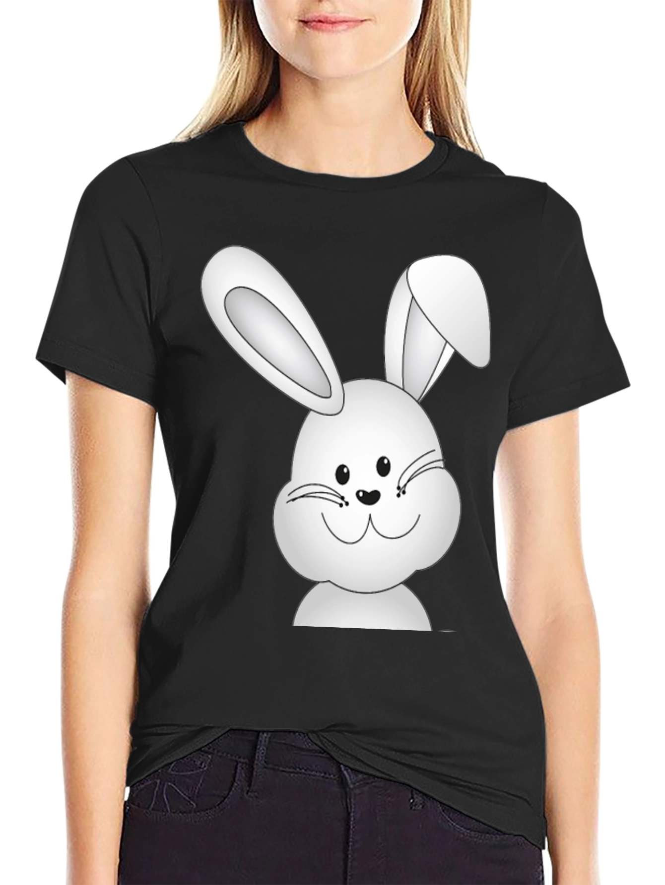 Black Black T-Shirt with Cute Bunny Design view 2