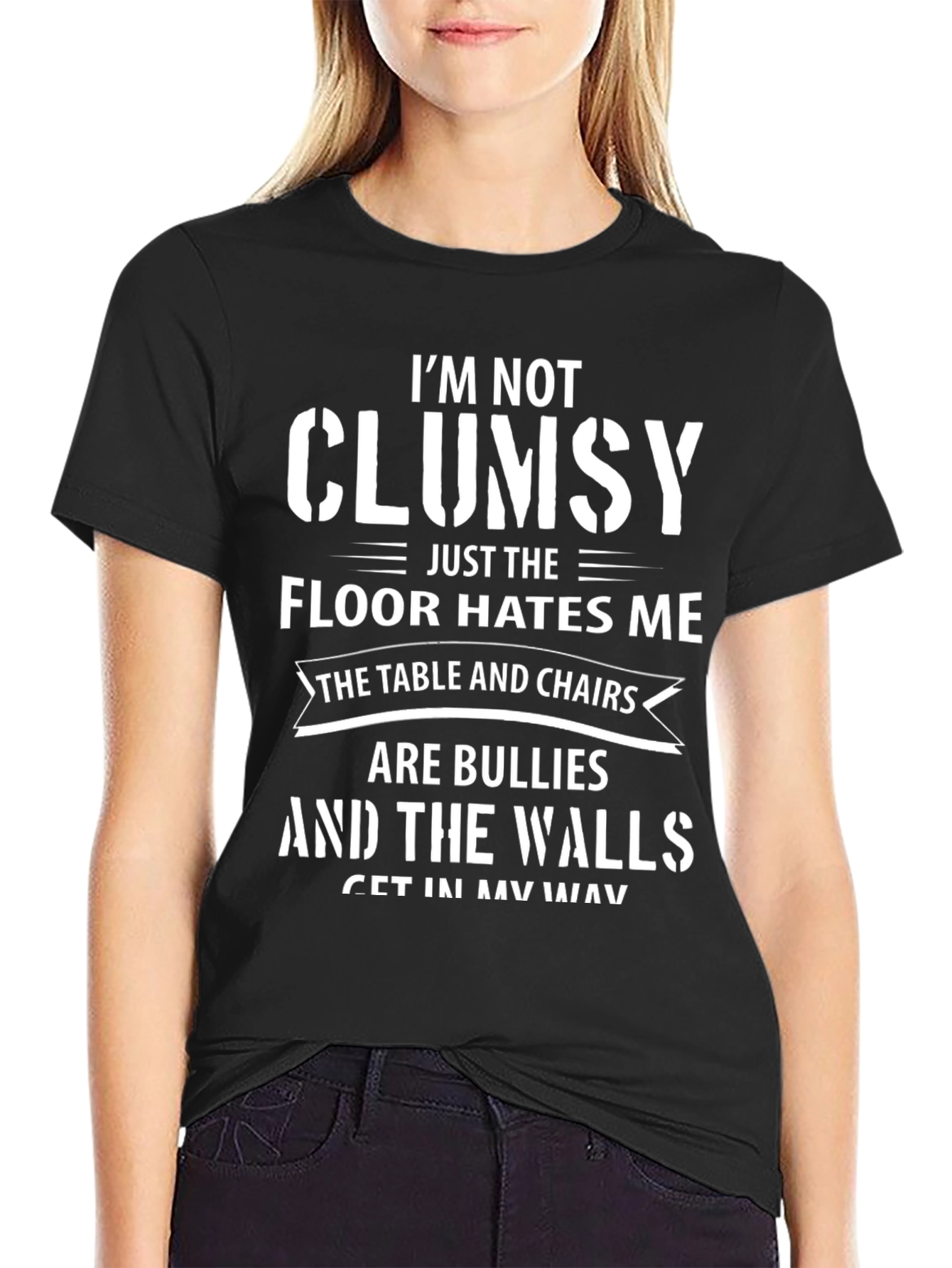 Black Funny Clumsy T-Shirt - Floor Hates Me view 2