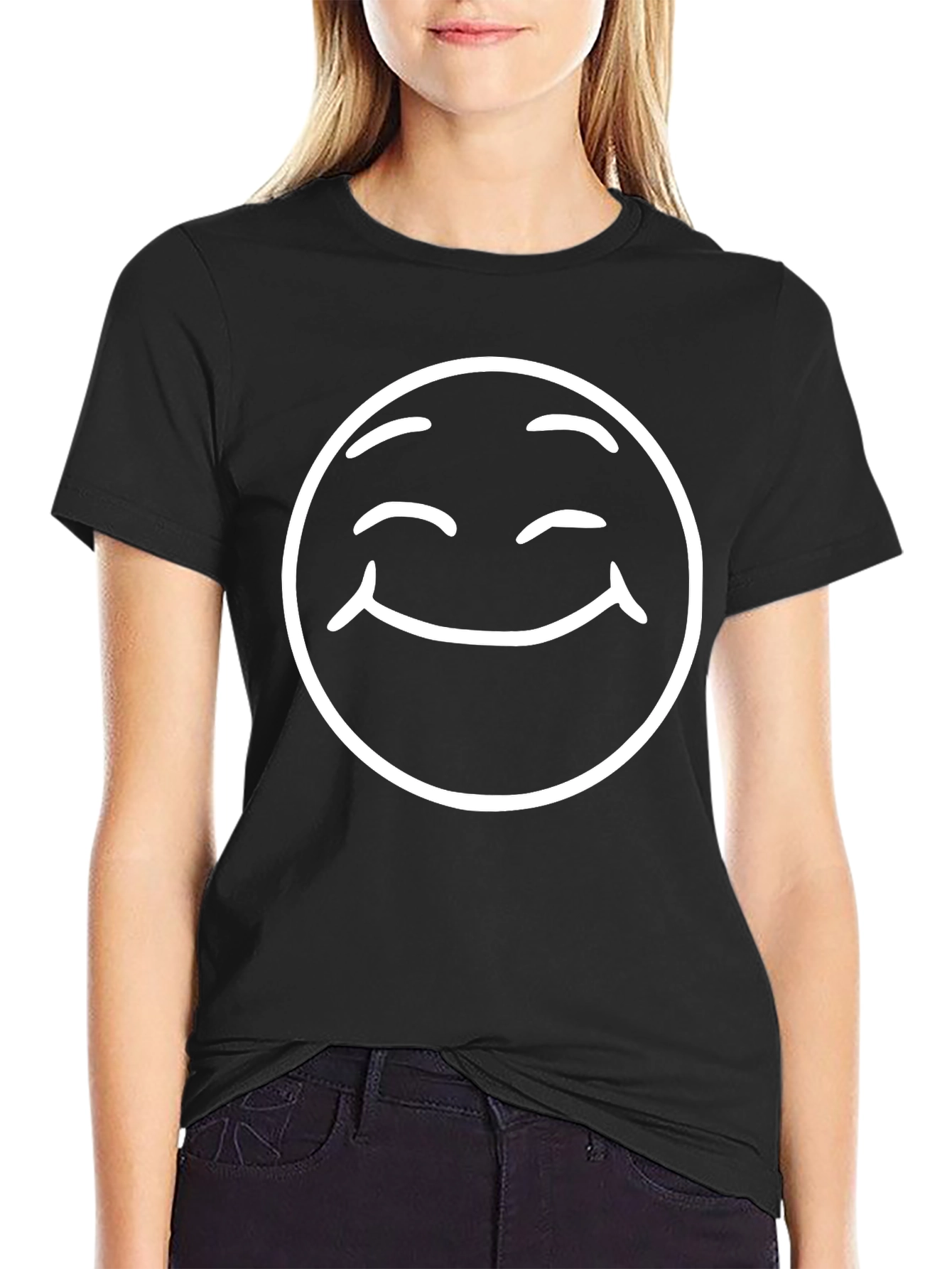 Black Smiling Face Graphic Tee - Classic Comfort view 2